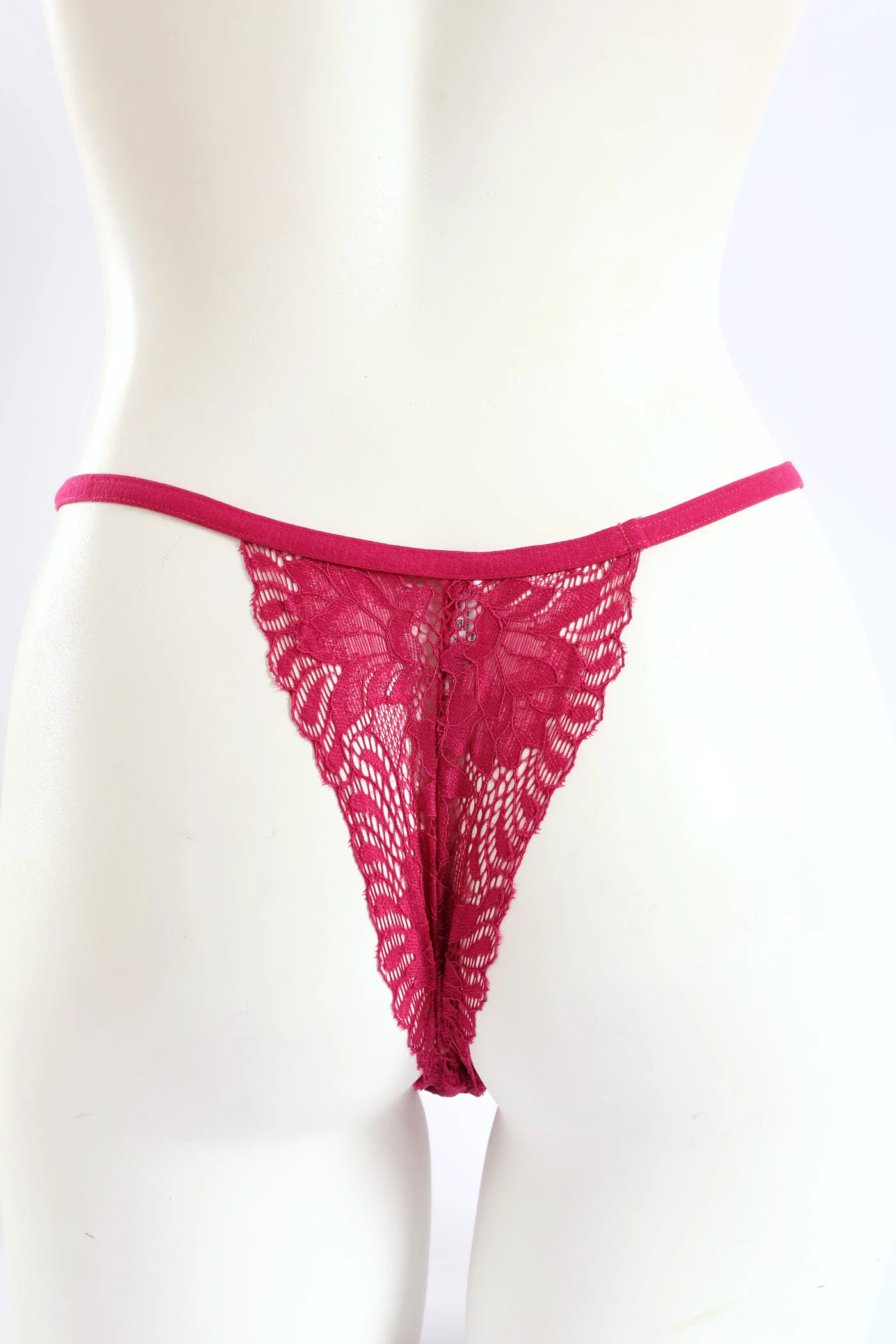 3 Pack Galloon Lace Brazilian Panties - Raspberry/Maroon/Chai Melange - Image 2