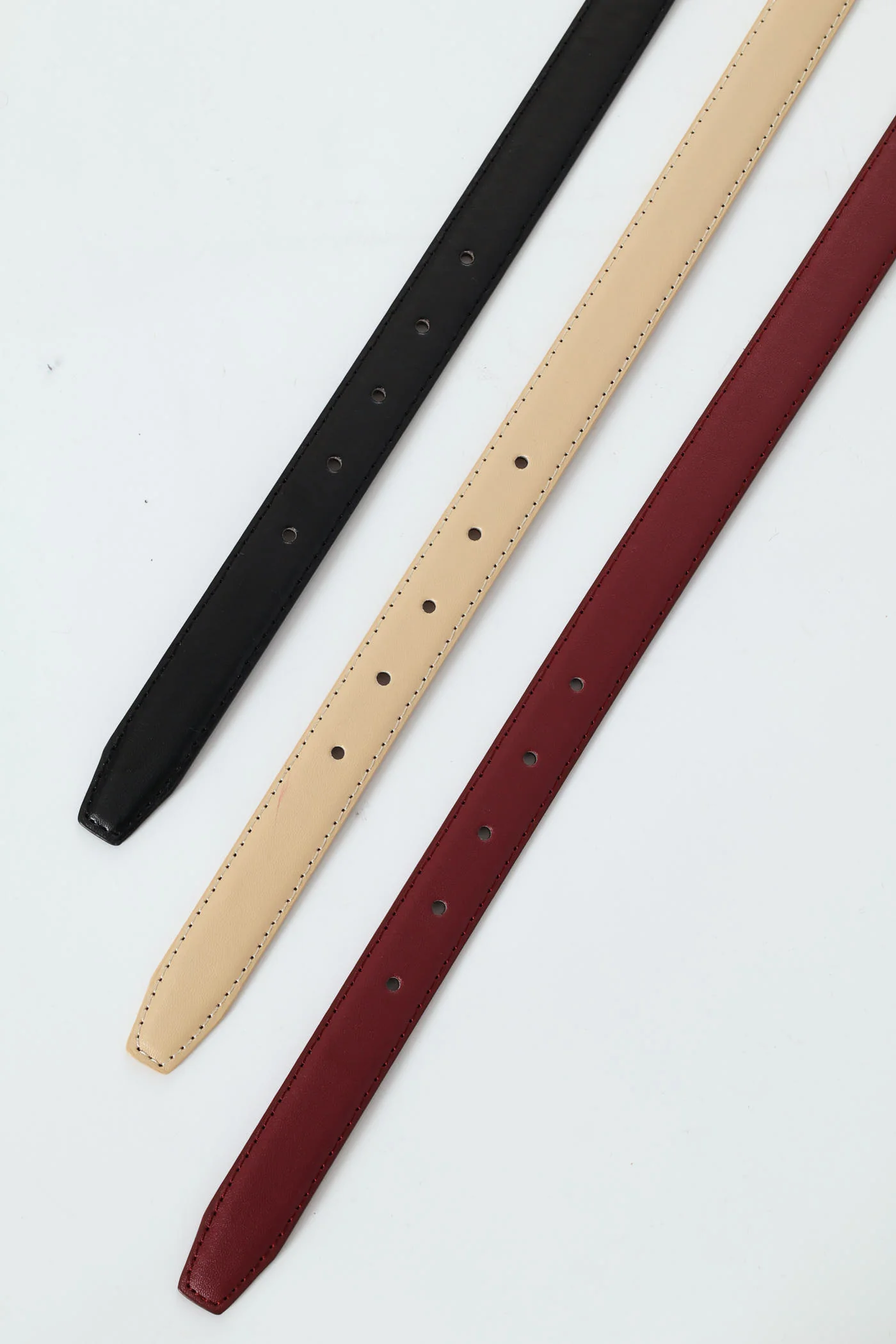3 Pack Gold Buckle Belts - Black/Taupe/Burgundy - Image 3