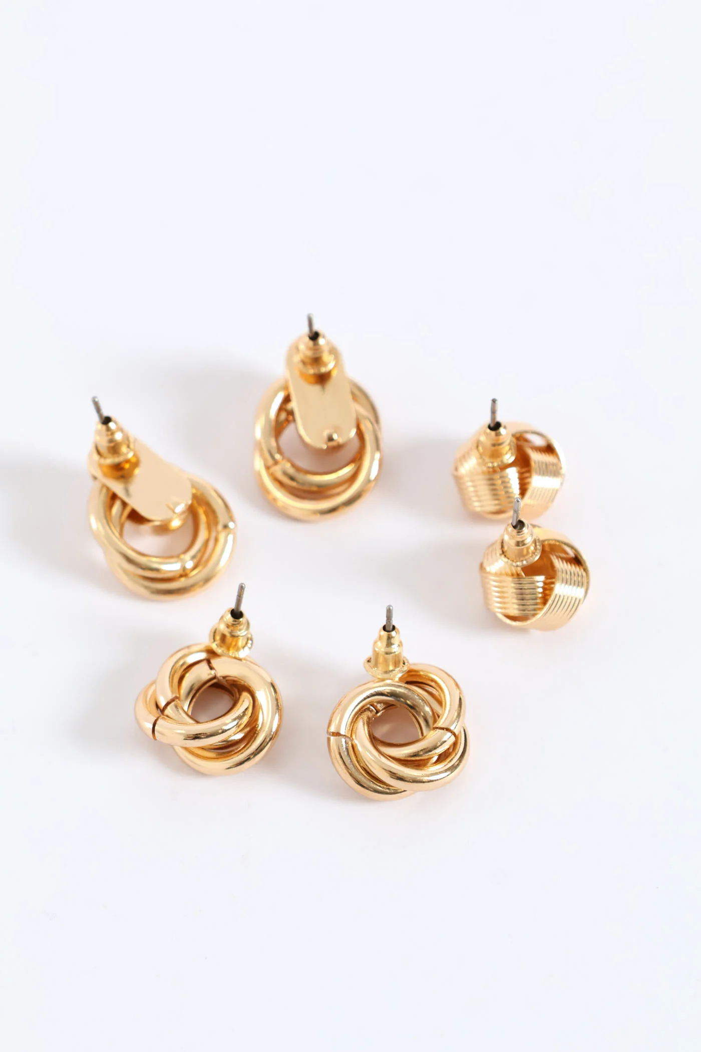 3 Pack Knot Stud Earring - Gold - Image 5