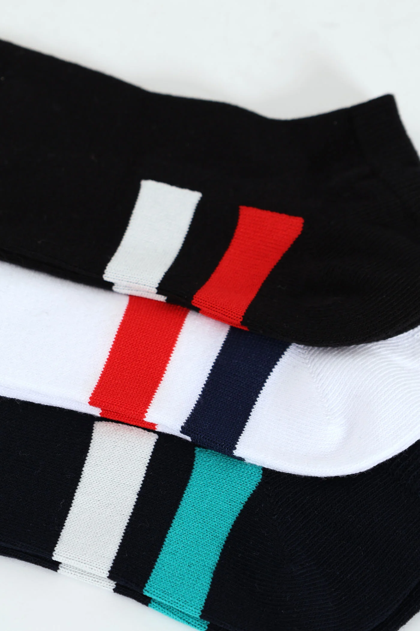 3 Pack Low Cut Stripe Socks - Black/Navy/White - Image 2