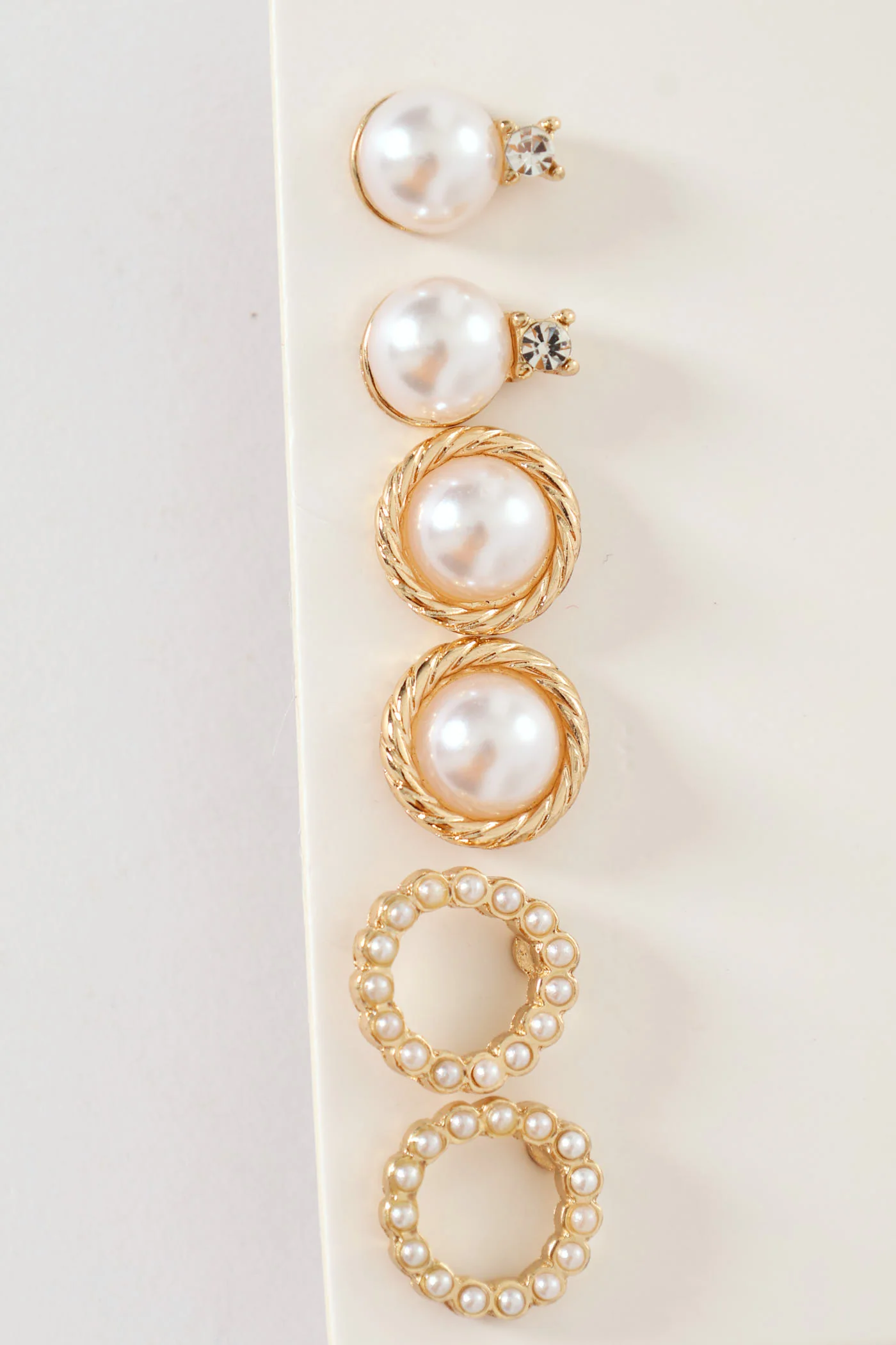3 Pack Pearl Bead Stud Earrings - Gold - Image 2