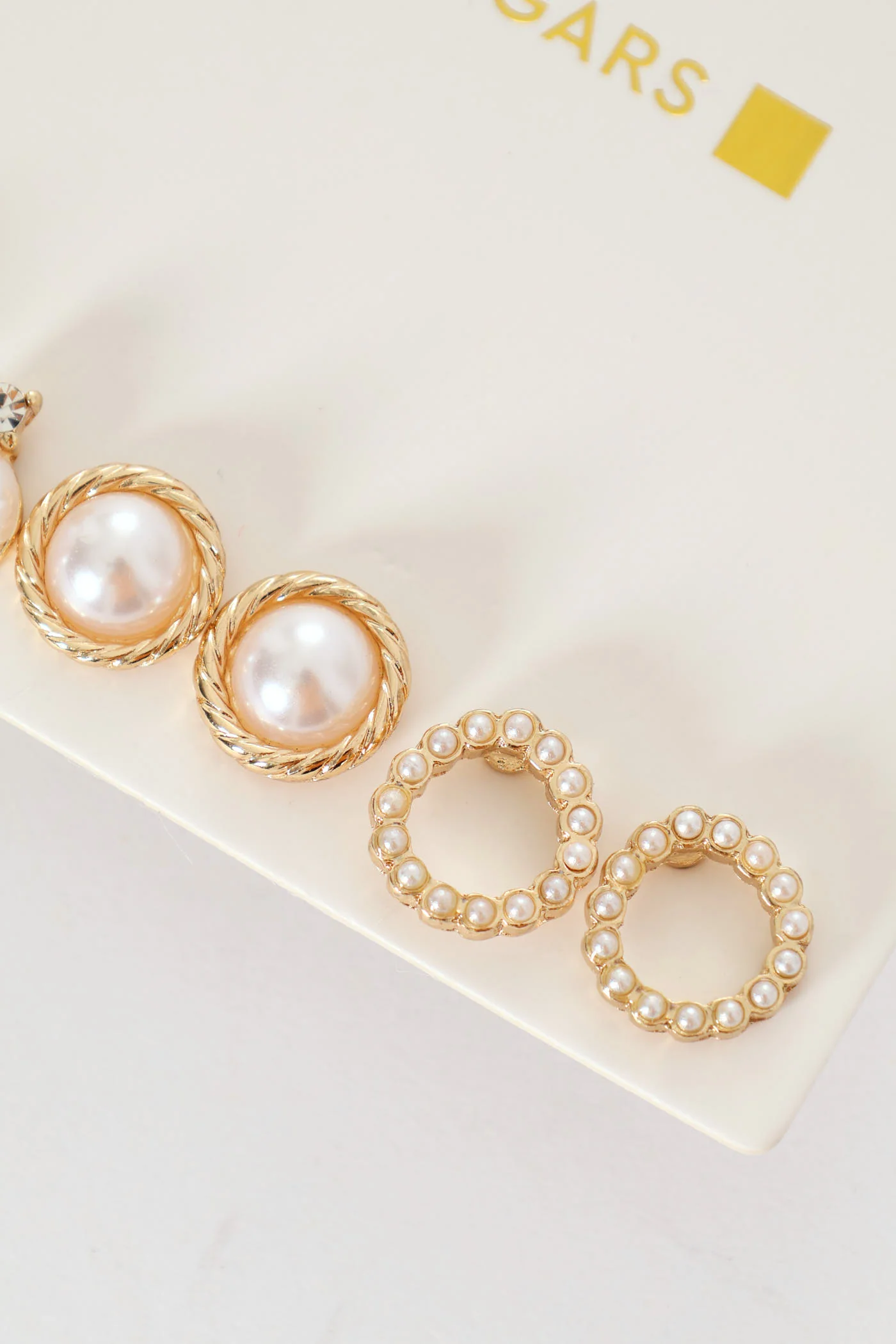 3 Pack Pearl Bead Stud Earrings - Gold - Image 3