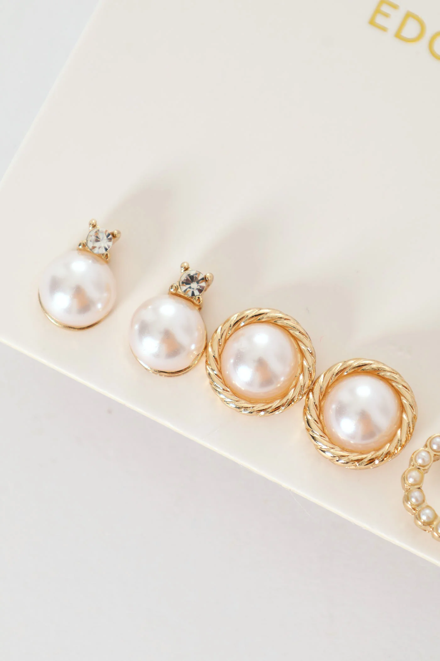 3 Pack Pearl Bead Stud Earrings - Gold - Image 4