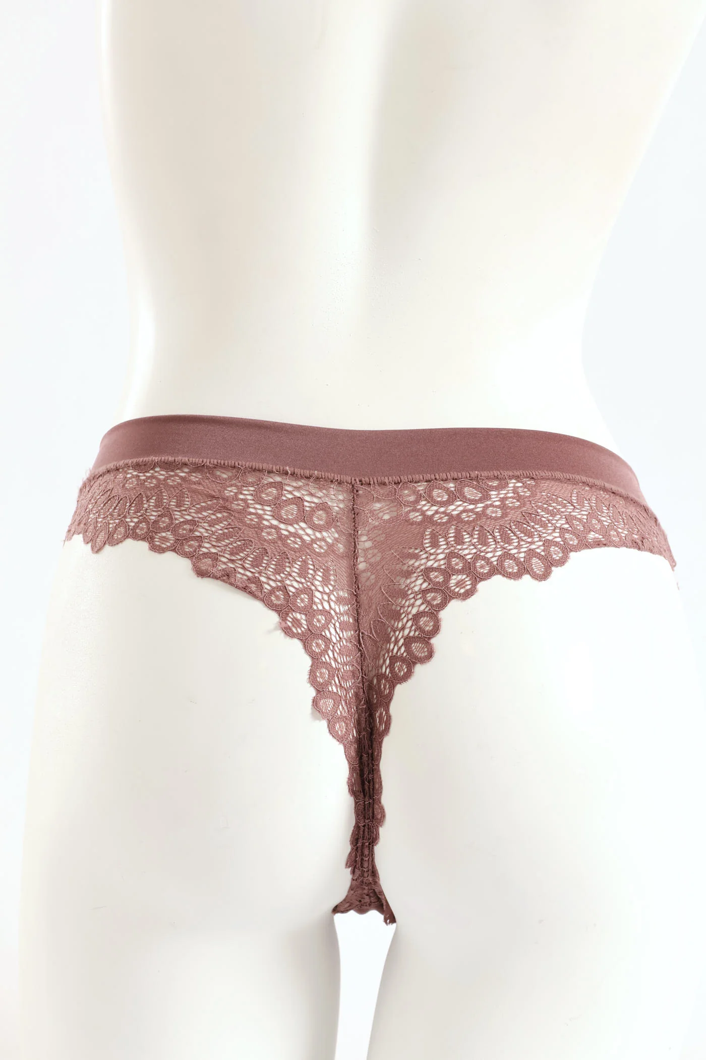 3 Pack Shiny Microfibre & Galloon Lace Thong - Chai/Black/Milk - Image 2