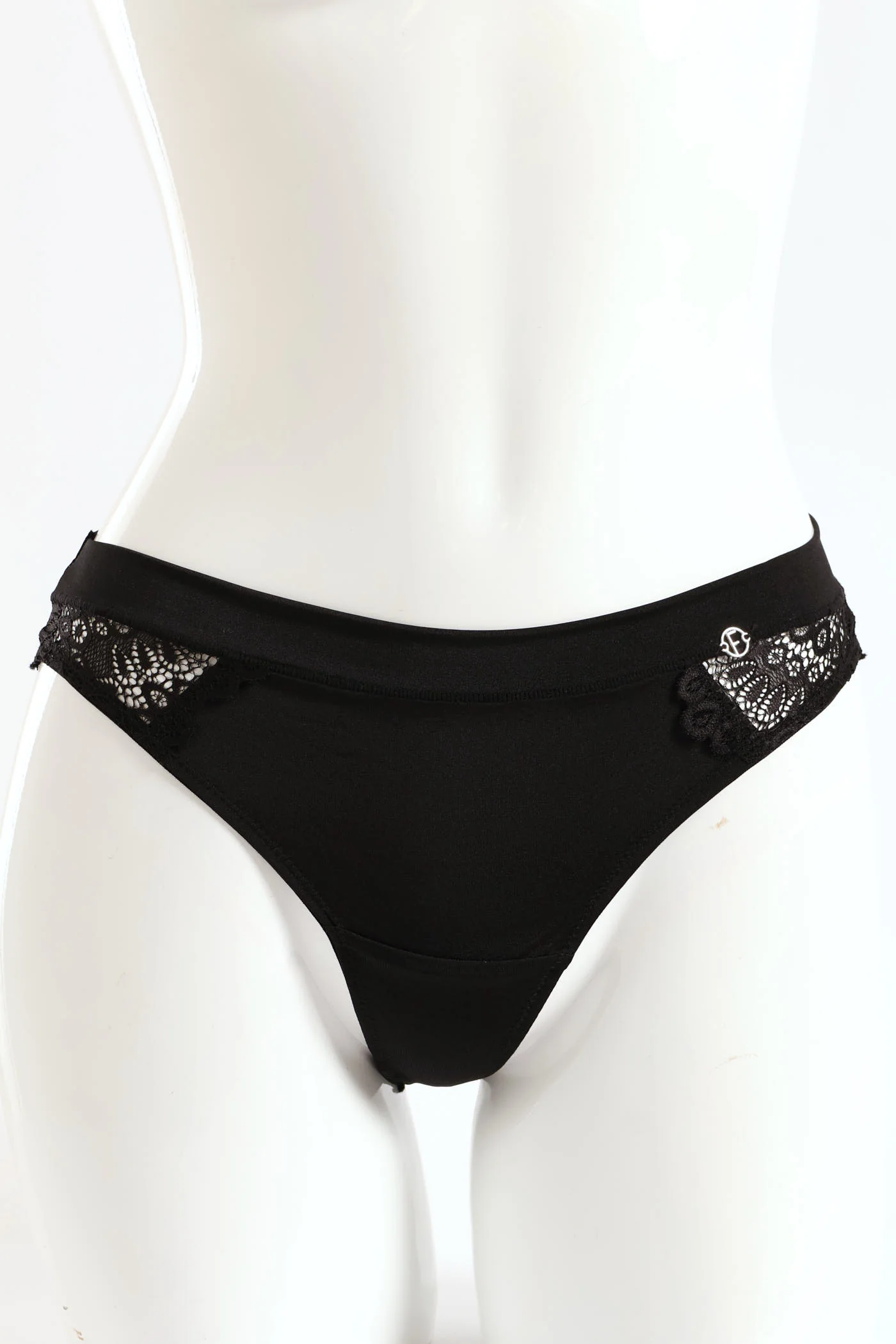 3 Pack Shiny Microfibre & Galloon Lace Thong - Chai/Black/Milk - Image 3
