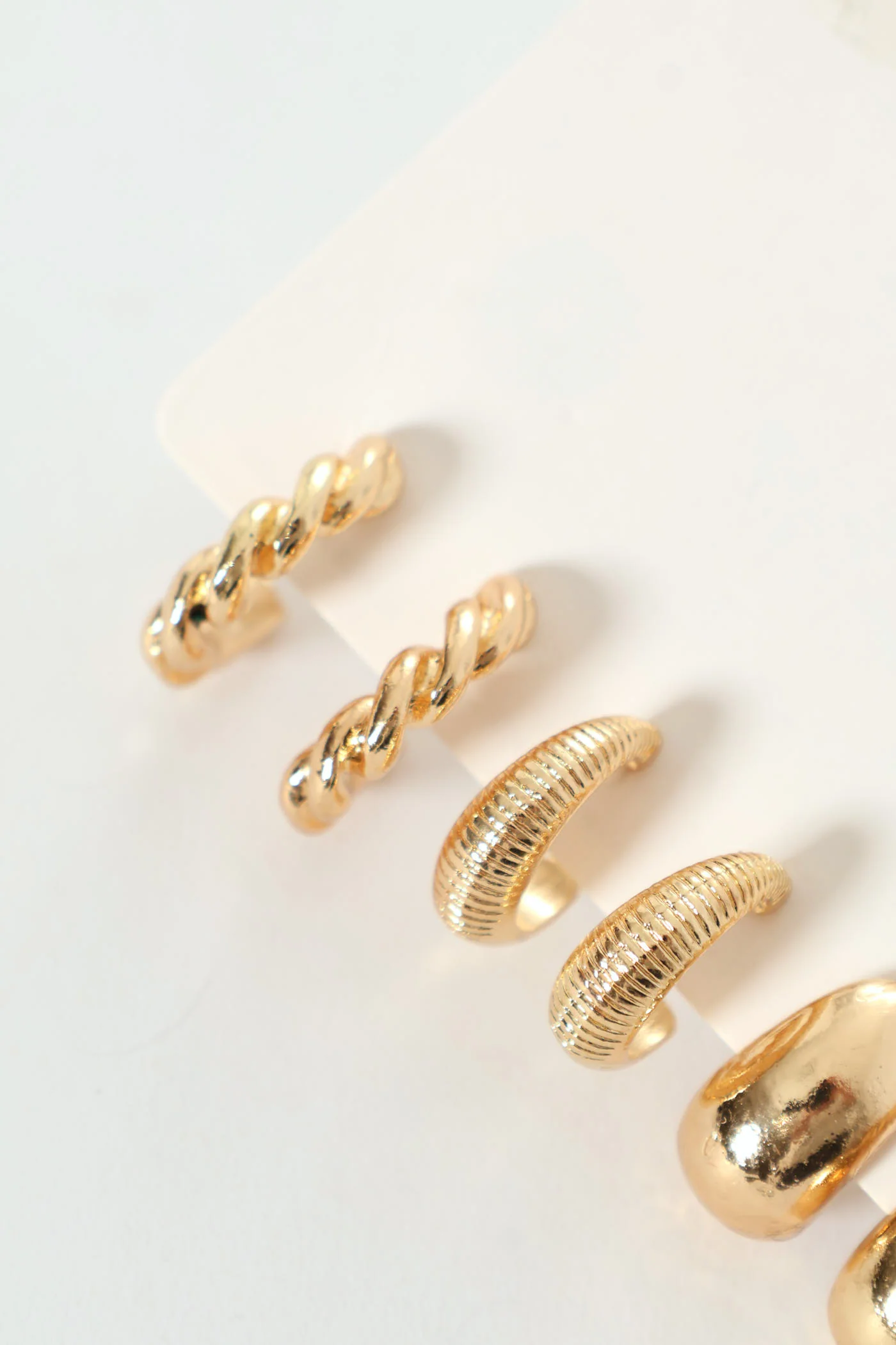 3 Pack Small Bubble Twisted Hoops - Gold - Image 3