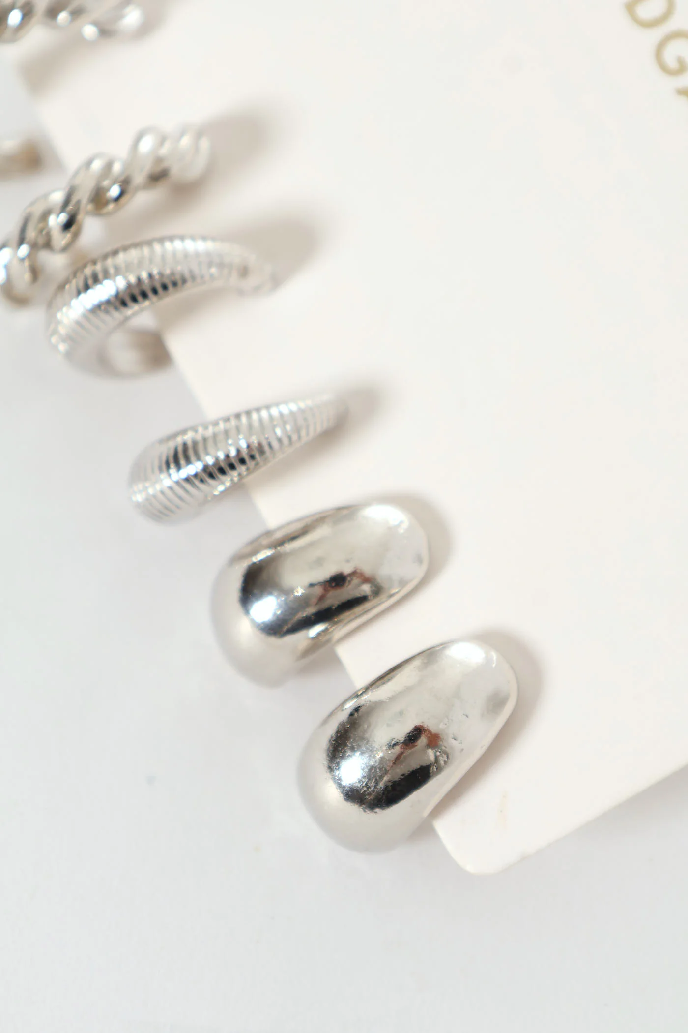 3 Pack Small Bubble Twisted Hoops - Silver - Image 2