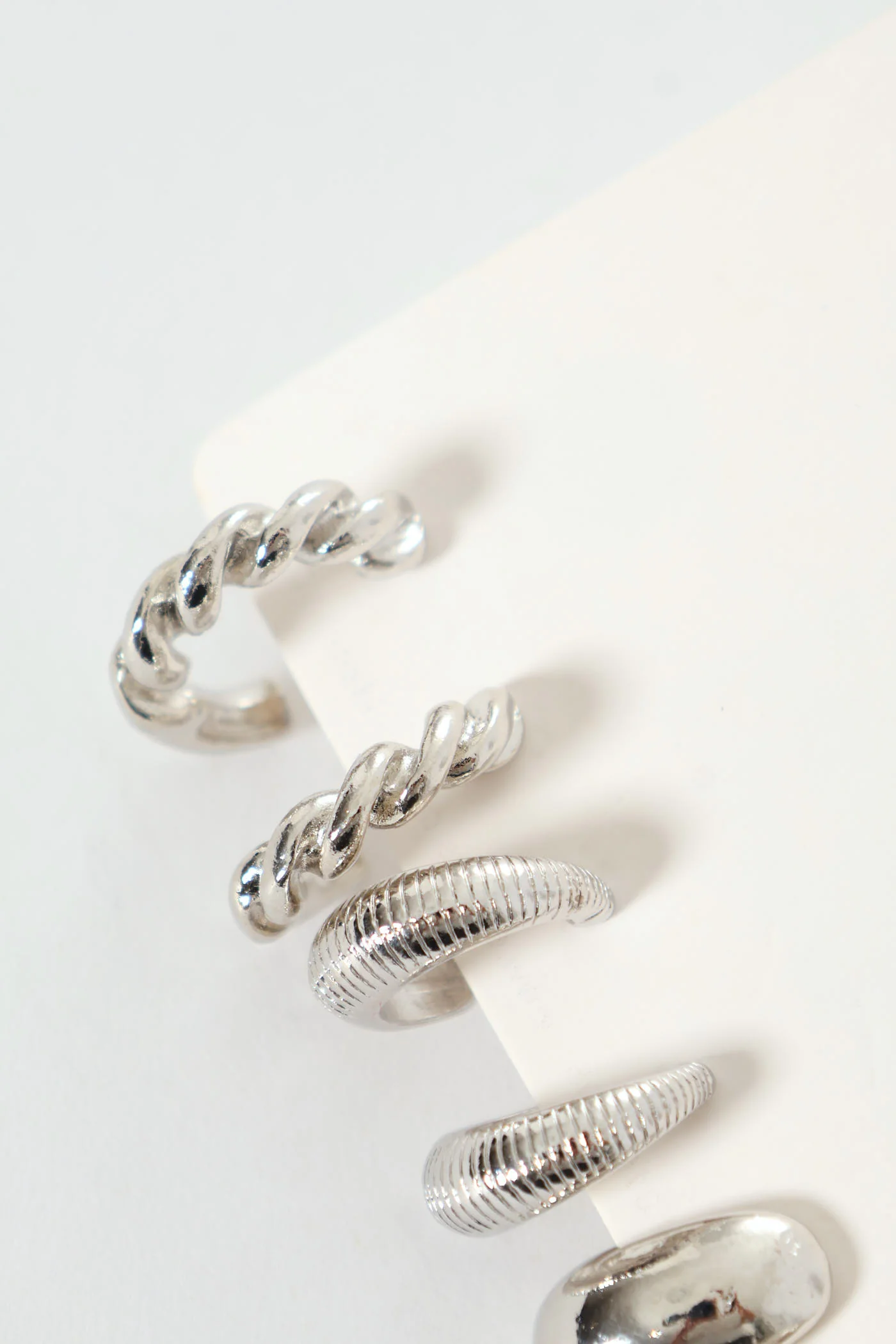 3 Pack Small Bubble Twisted Hoops - Silver - Image 3