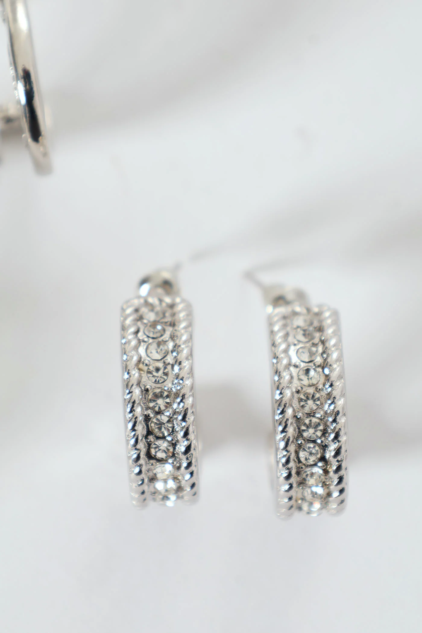 3 Pack Small Diamante Hoop Earrings - Silver - Image 2