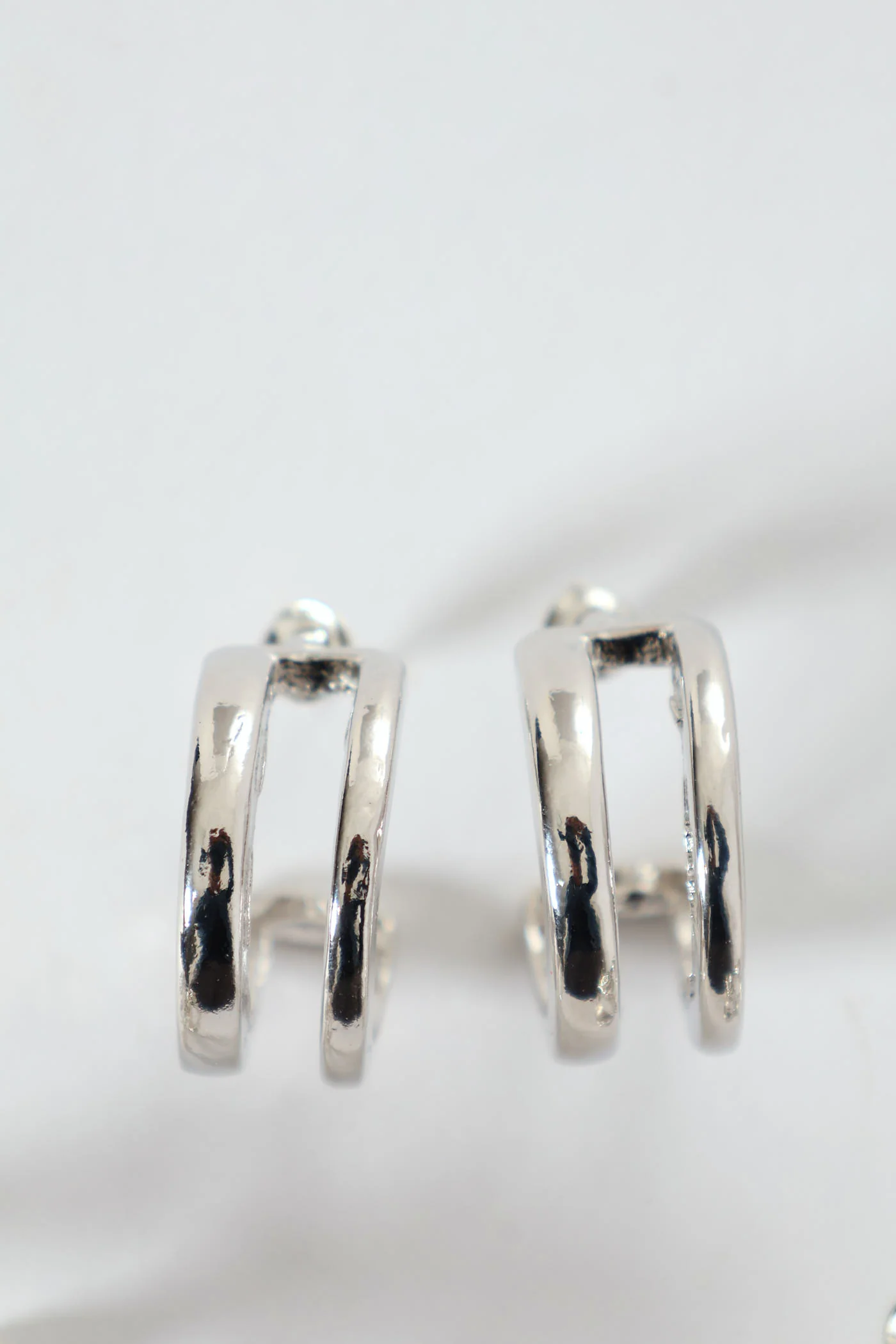3 Pack Small Diamante Hoop Earrings - Silver - Image 3