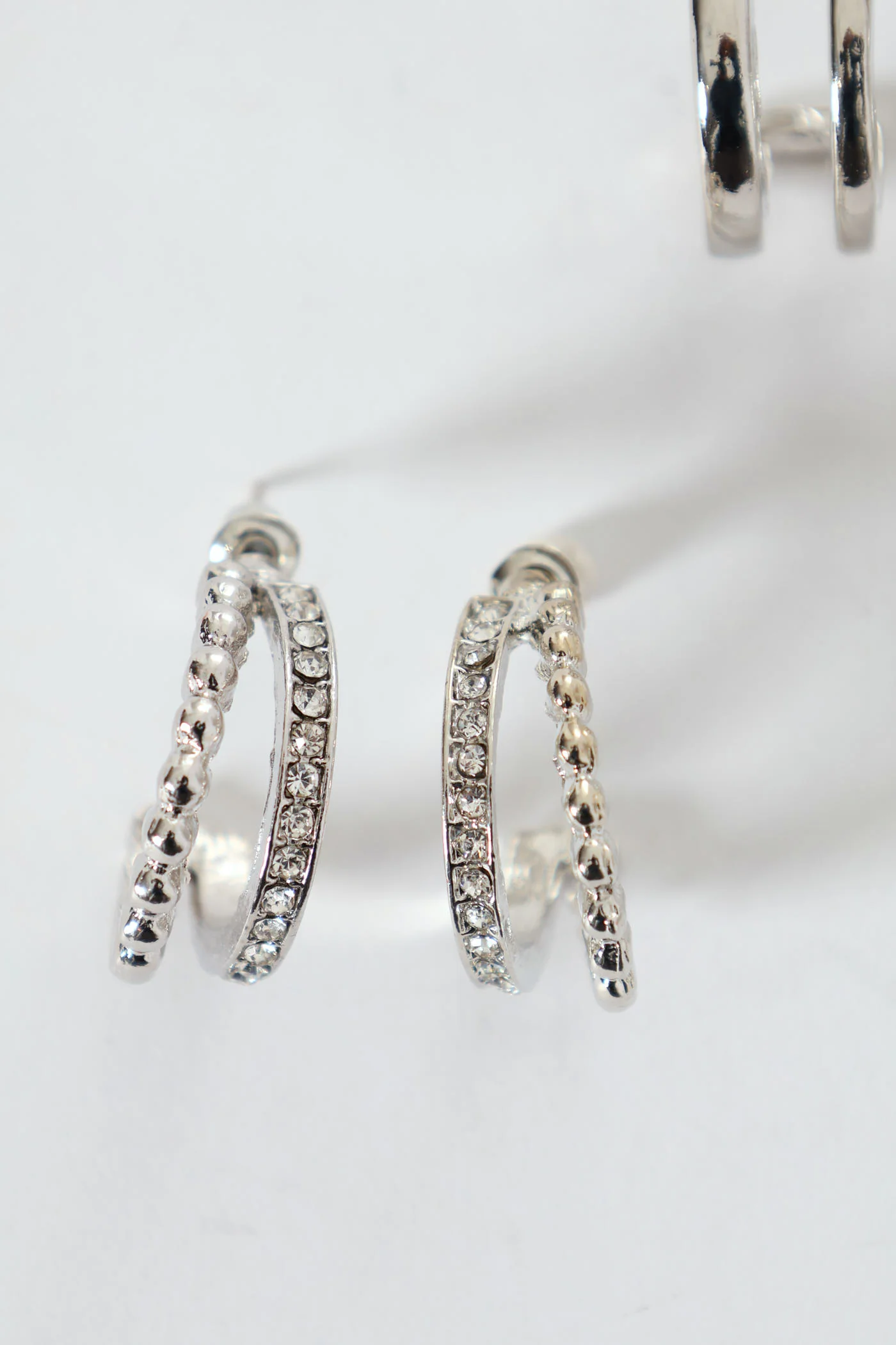 3 Pack Small Diamante Hoop Earrings - Silver - Image 4