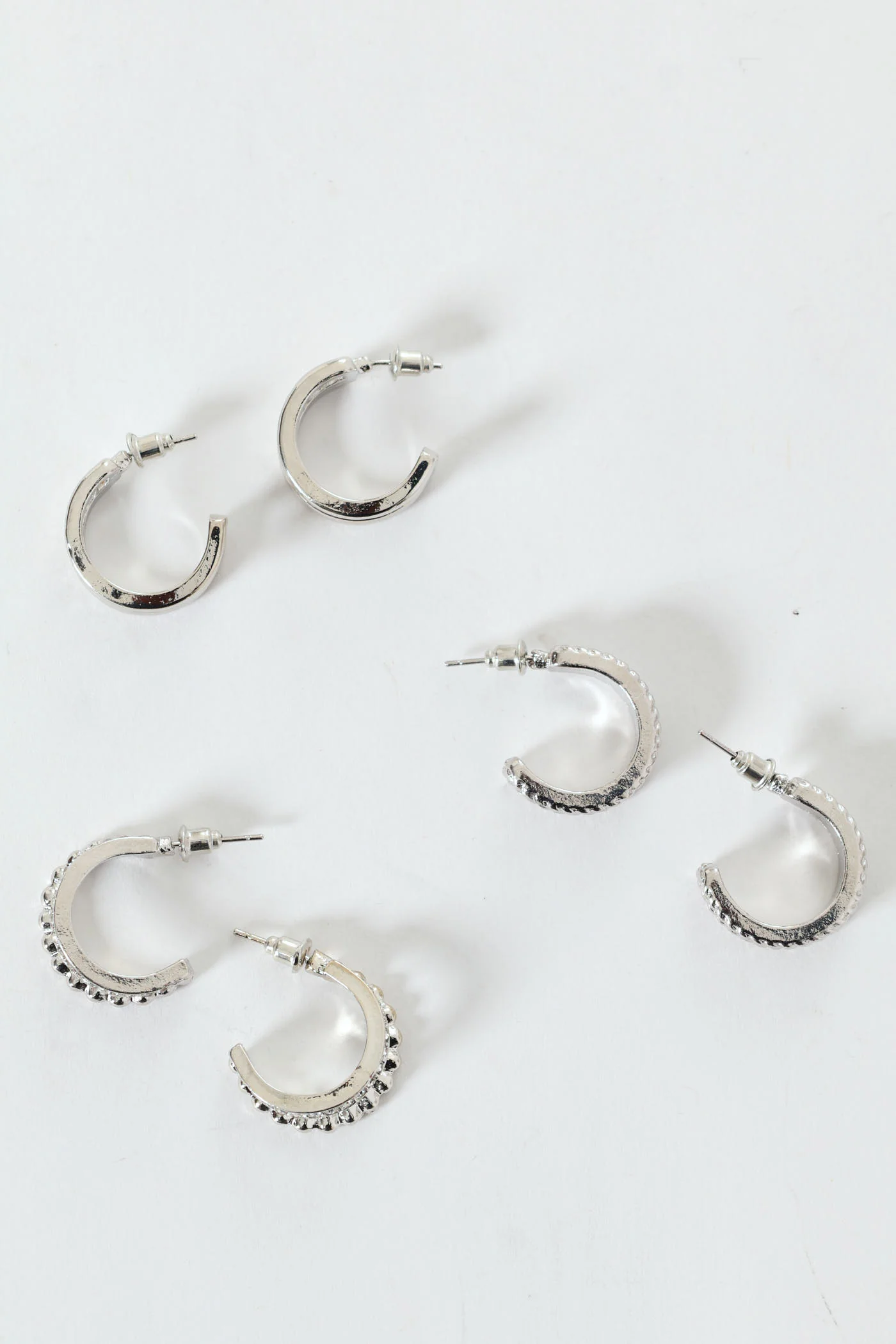 3 Pack Small Diamante Hoop Earrings - Silver - Image 5