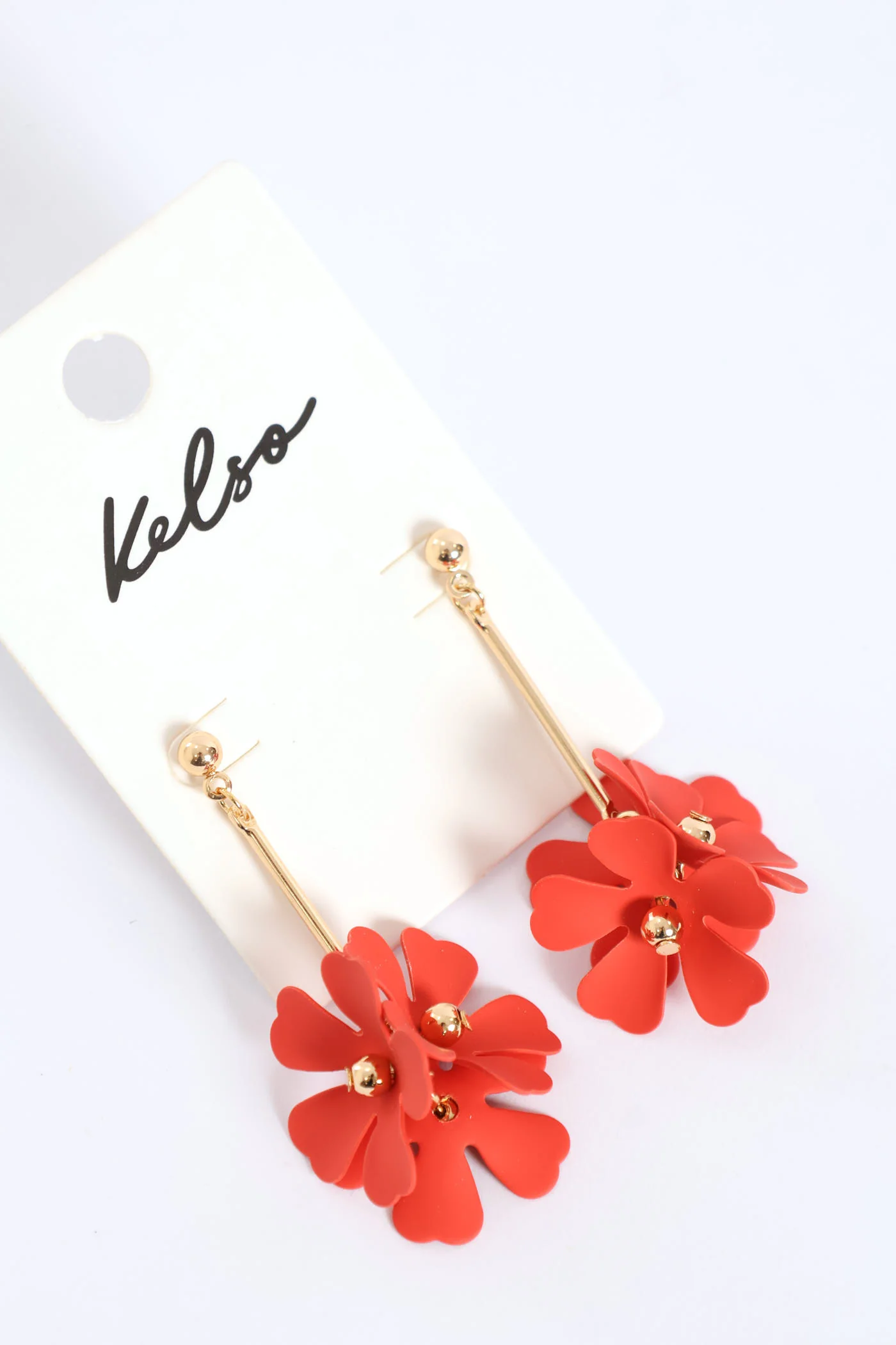 3 Petal Drop Earrings - Gold - Image 2