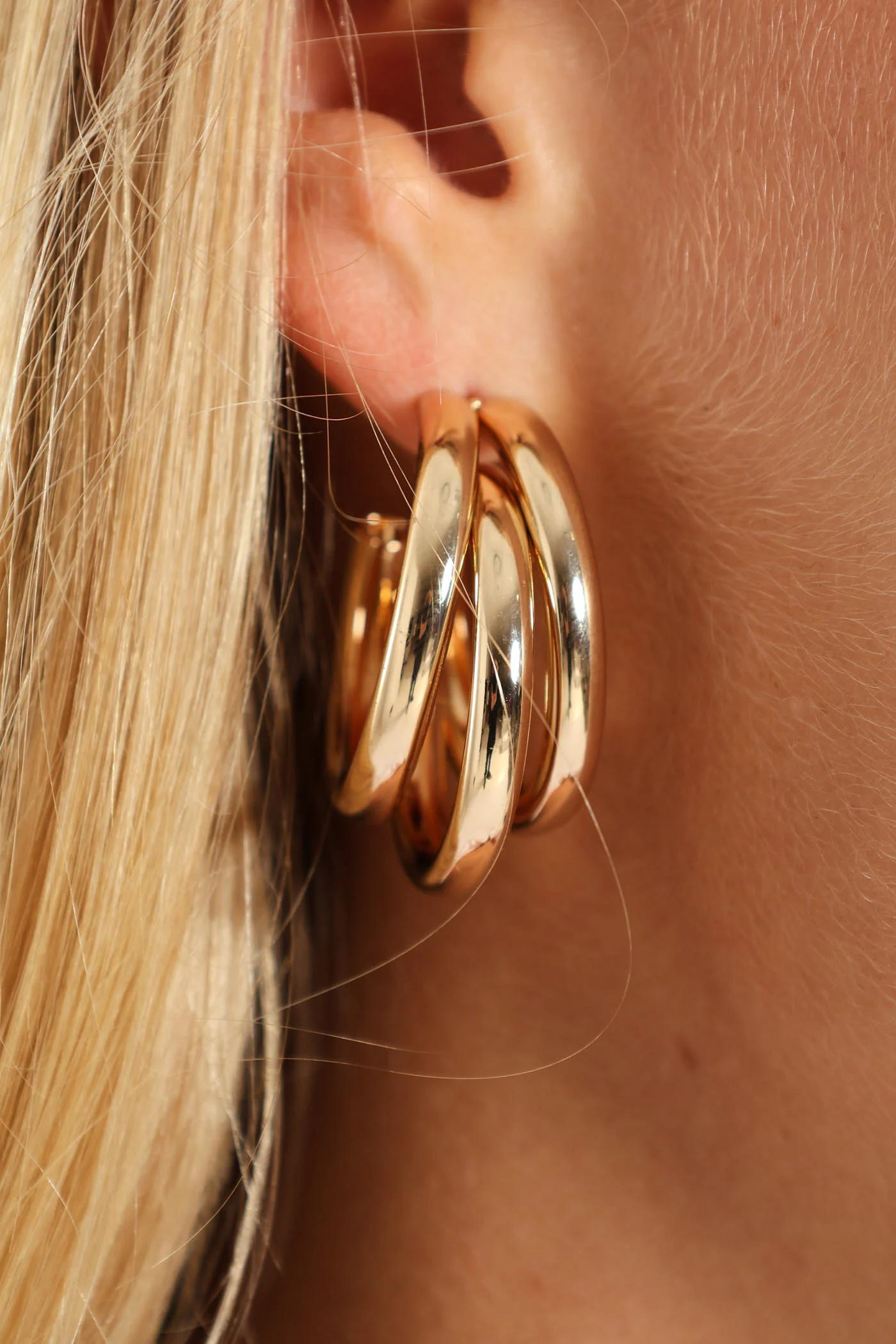 3 Strand Hoop Earrings - Gold - Image 2