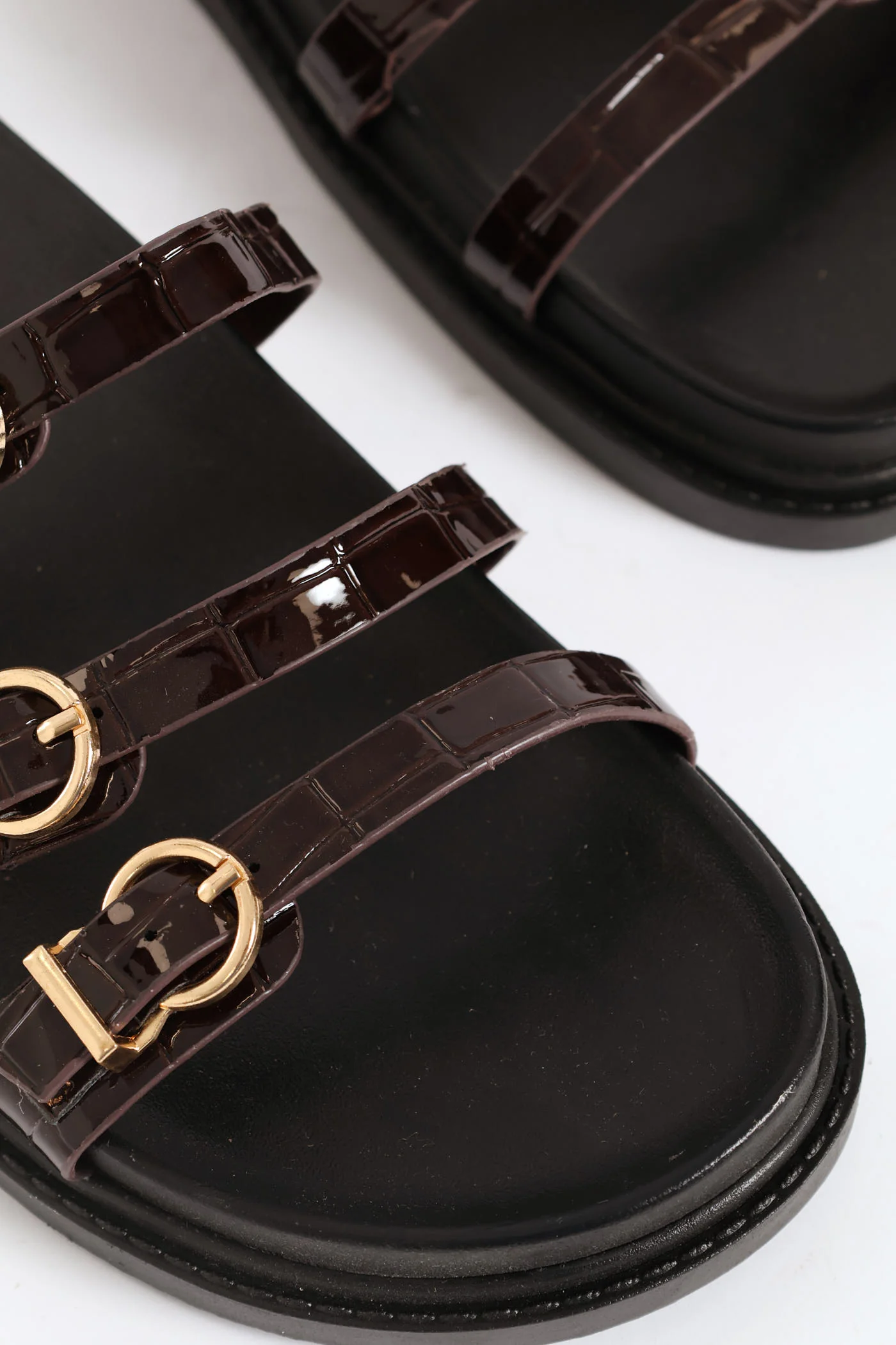 3 Strap Patent Slide - Choco Romance - Image 2
