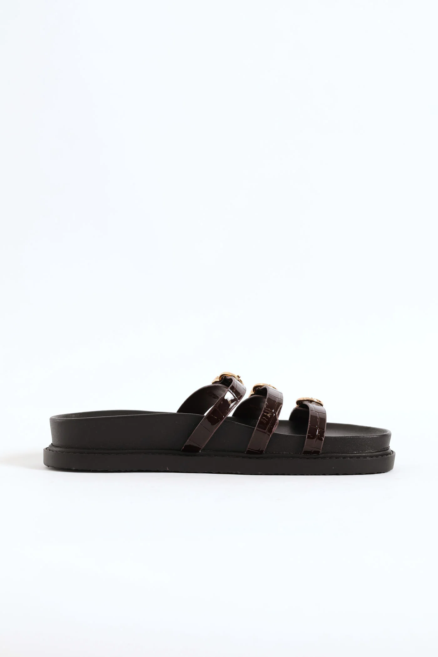 3 Strap Patent Slide - Choco Romance - Image 3
