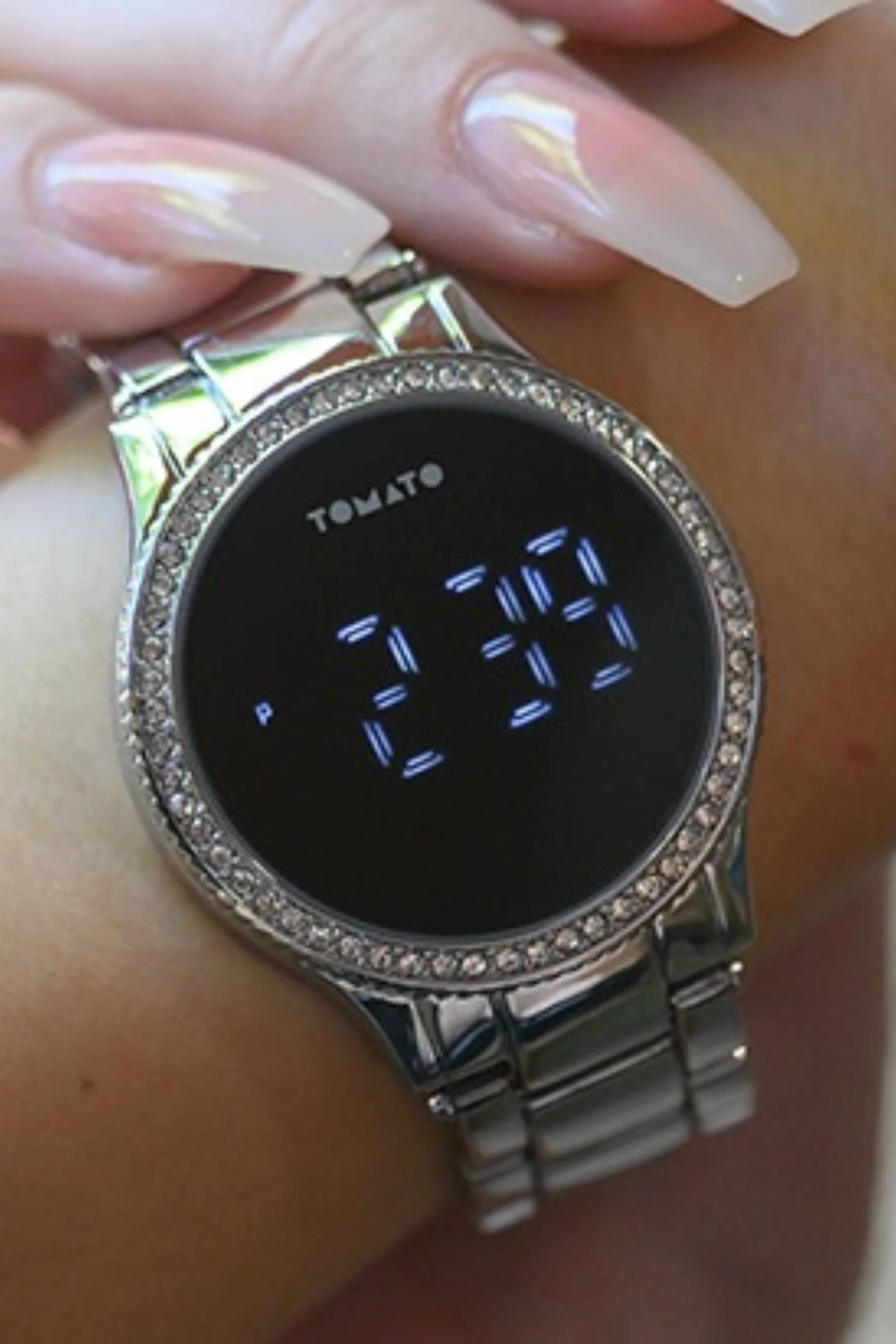38mm Stone Case Silver LED Touch Watch - Silver - Image 2