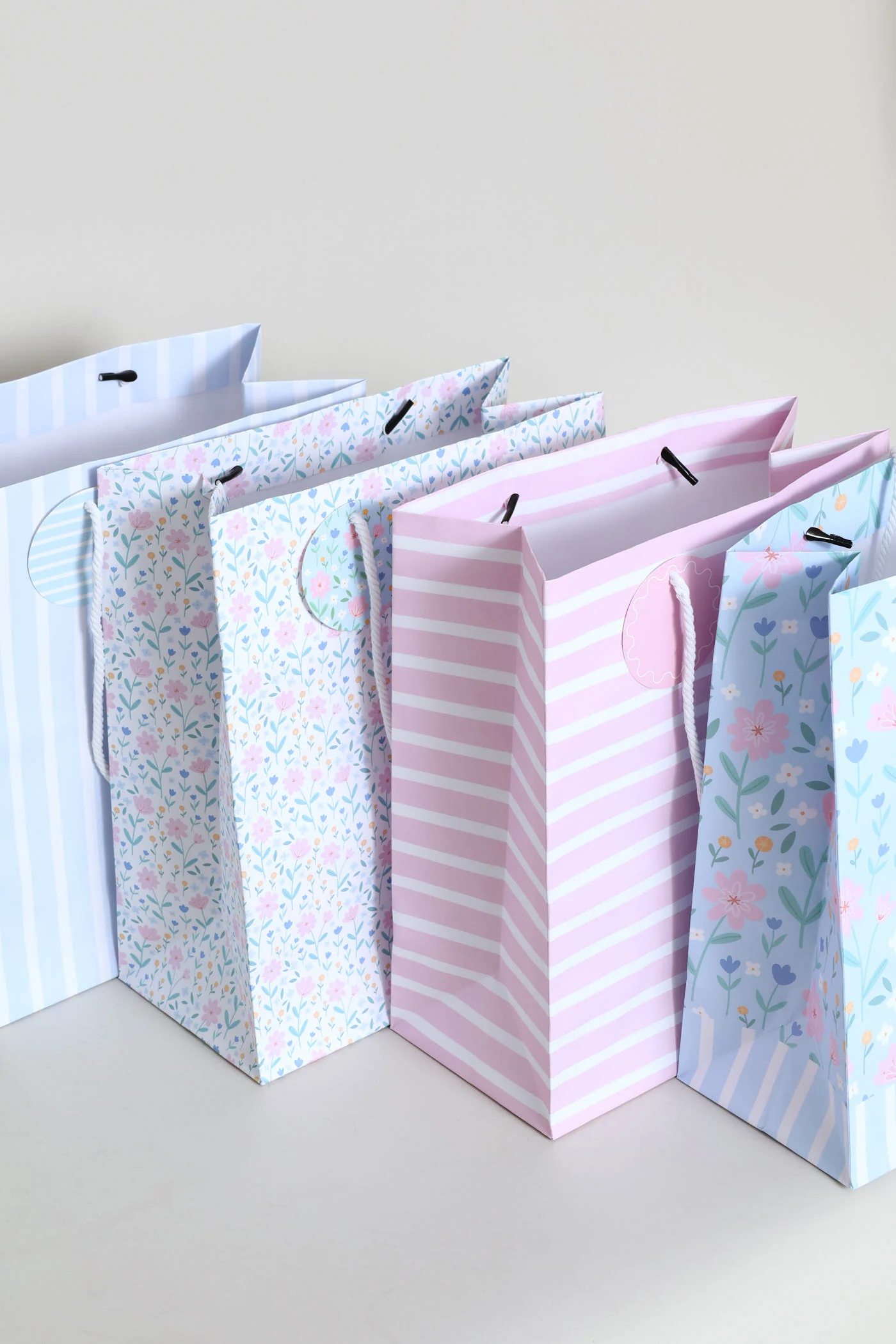 4 Pack Pastel Floral Stripe Bags - Multi - Image 2