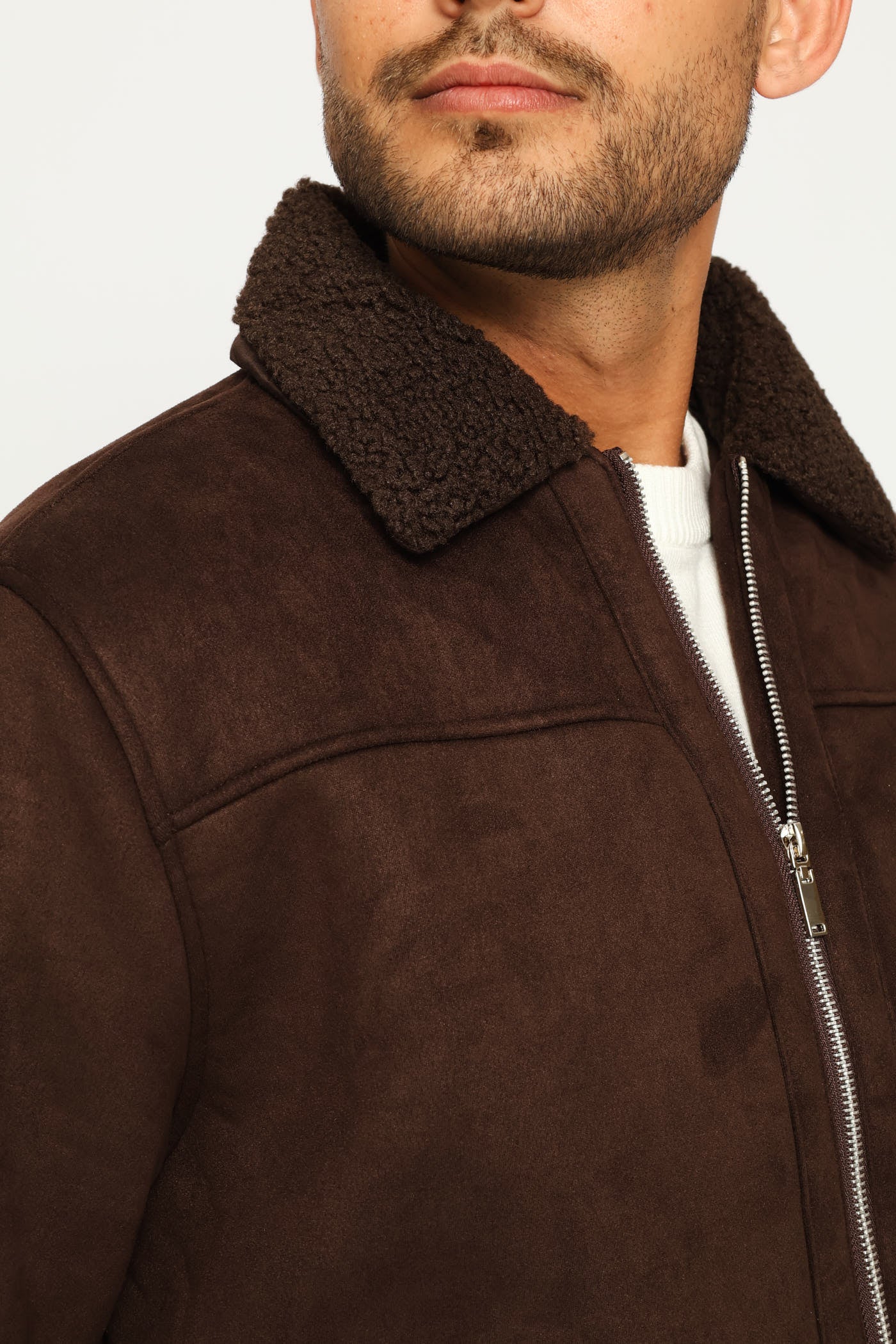 Long Sleeve Sherpa Jacket - Brown - Image 2