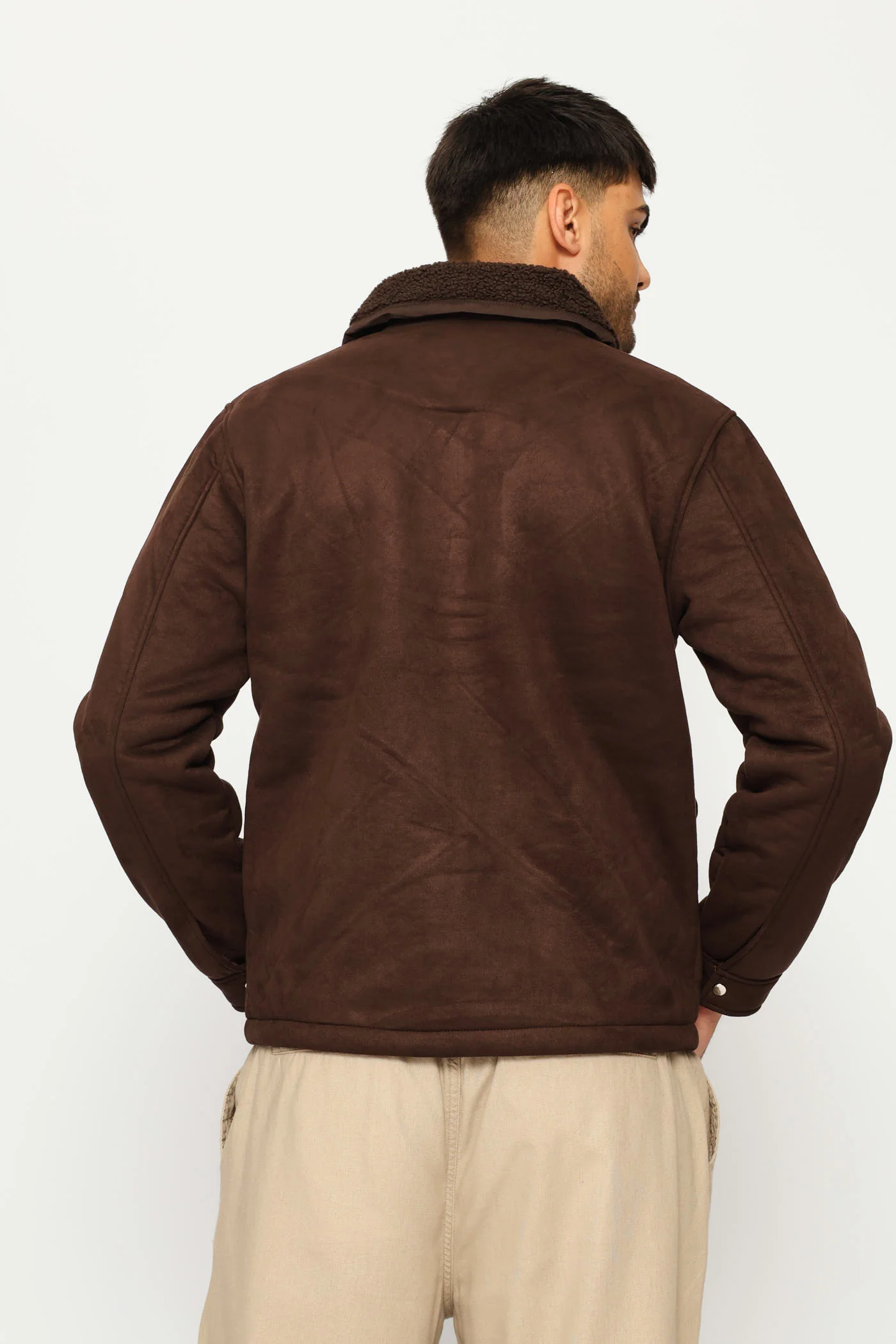 Long Sleeve Sherpa Jacket - Brown - Image 5