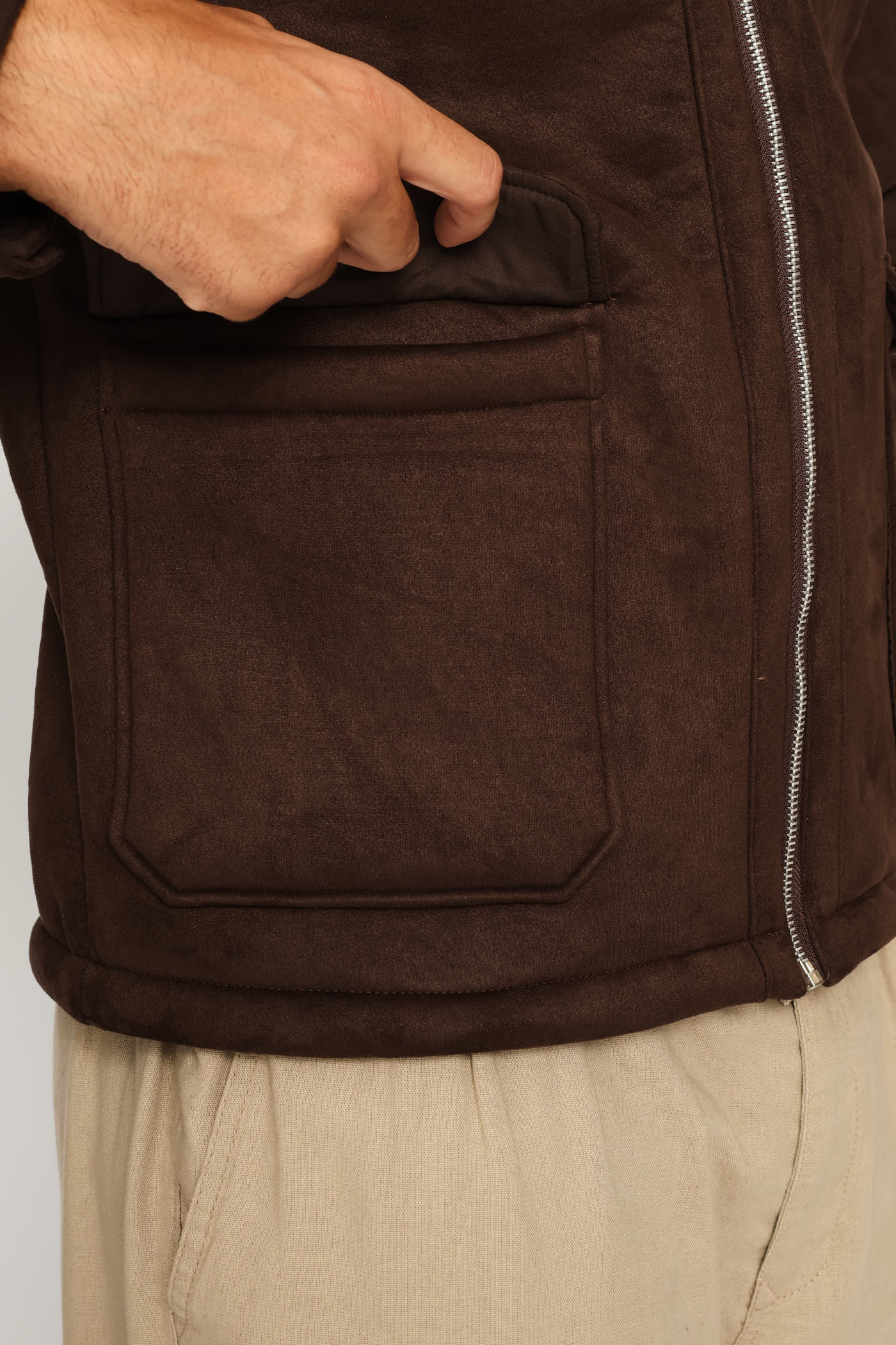 Long Sleeve Sherpa Jacket - Brown - Image 6