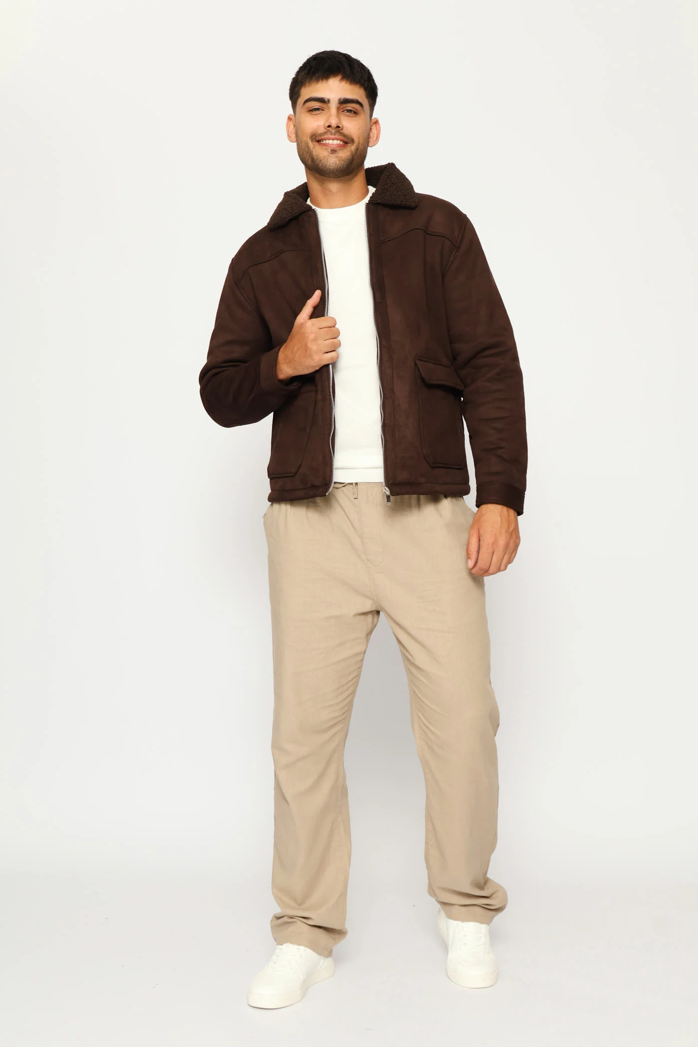 Long Sleeve Sherpa Jacket - Brown - Image 7