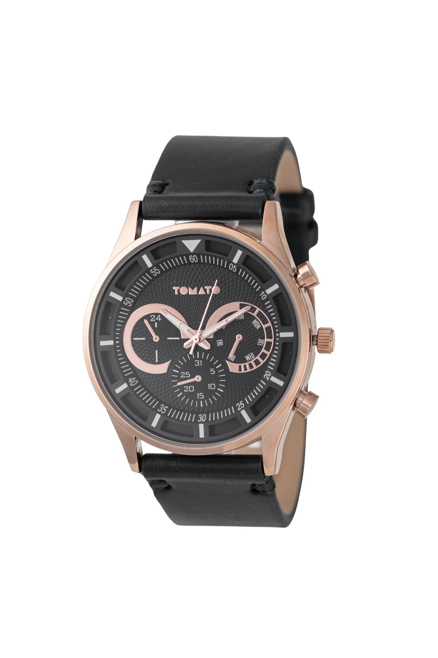 42mm Rose Gold Case Watch Black Dial With Black Band - Gold - Image 3
