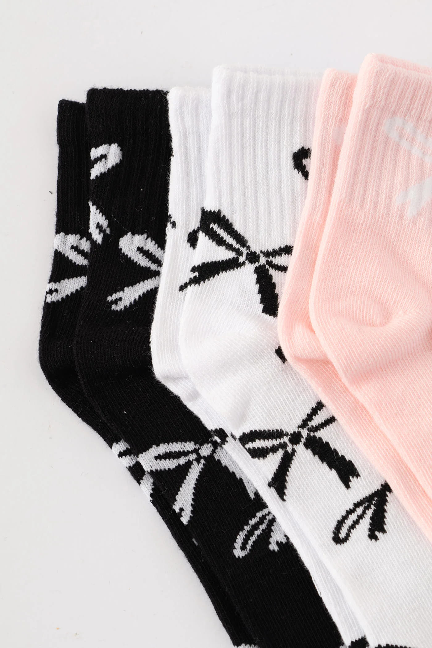 5 Pack Bows Mid Crew Fashion Socks - Black/Grey - Image 2