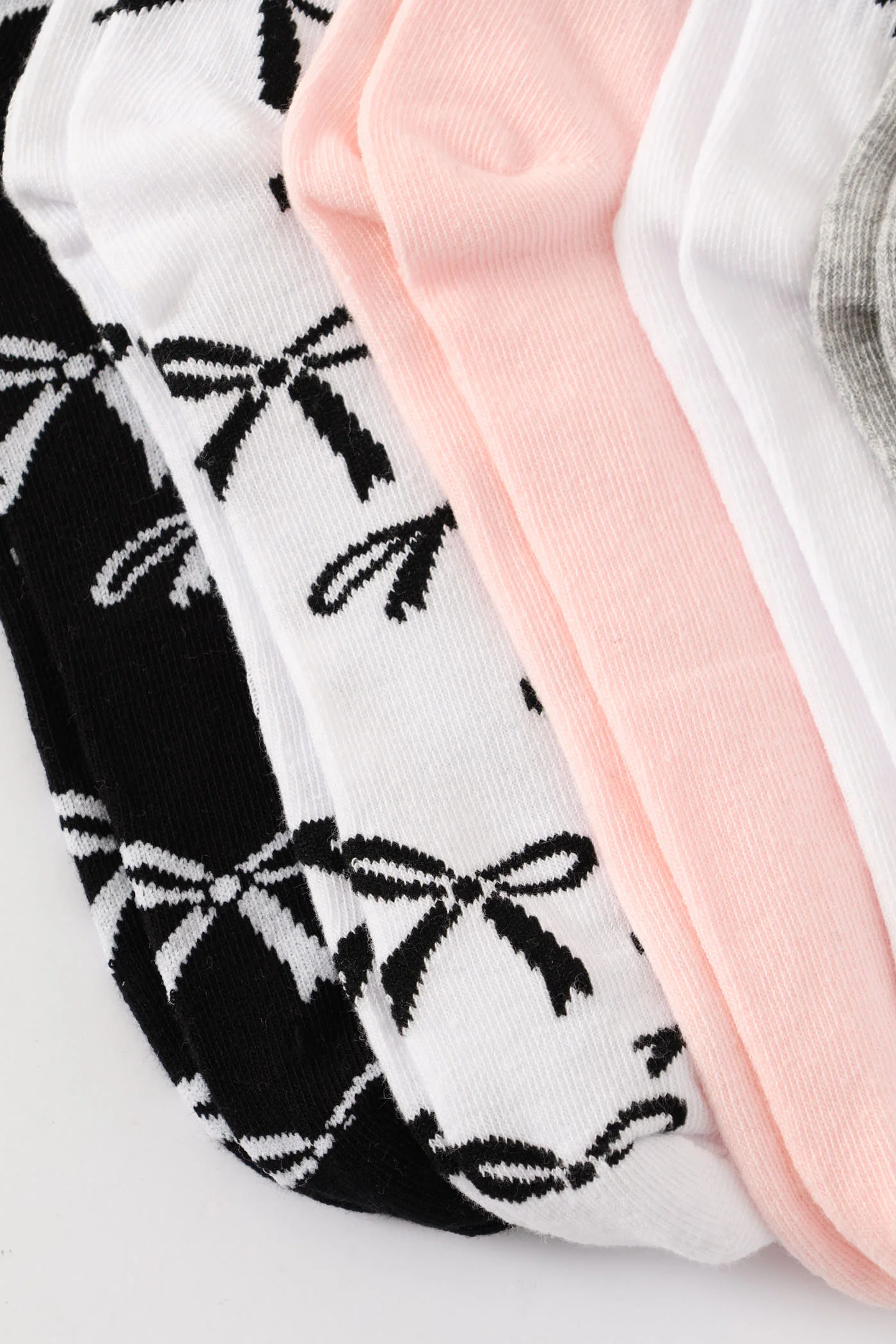 5 Pack Bows Mid Crew Fashion Socks - Black/Grey - Image 3