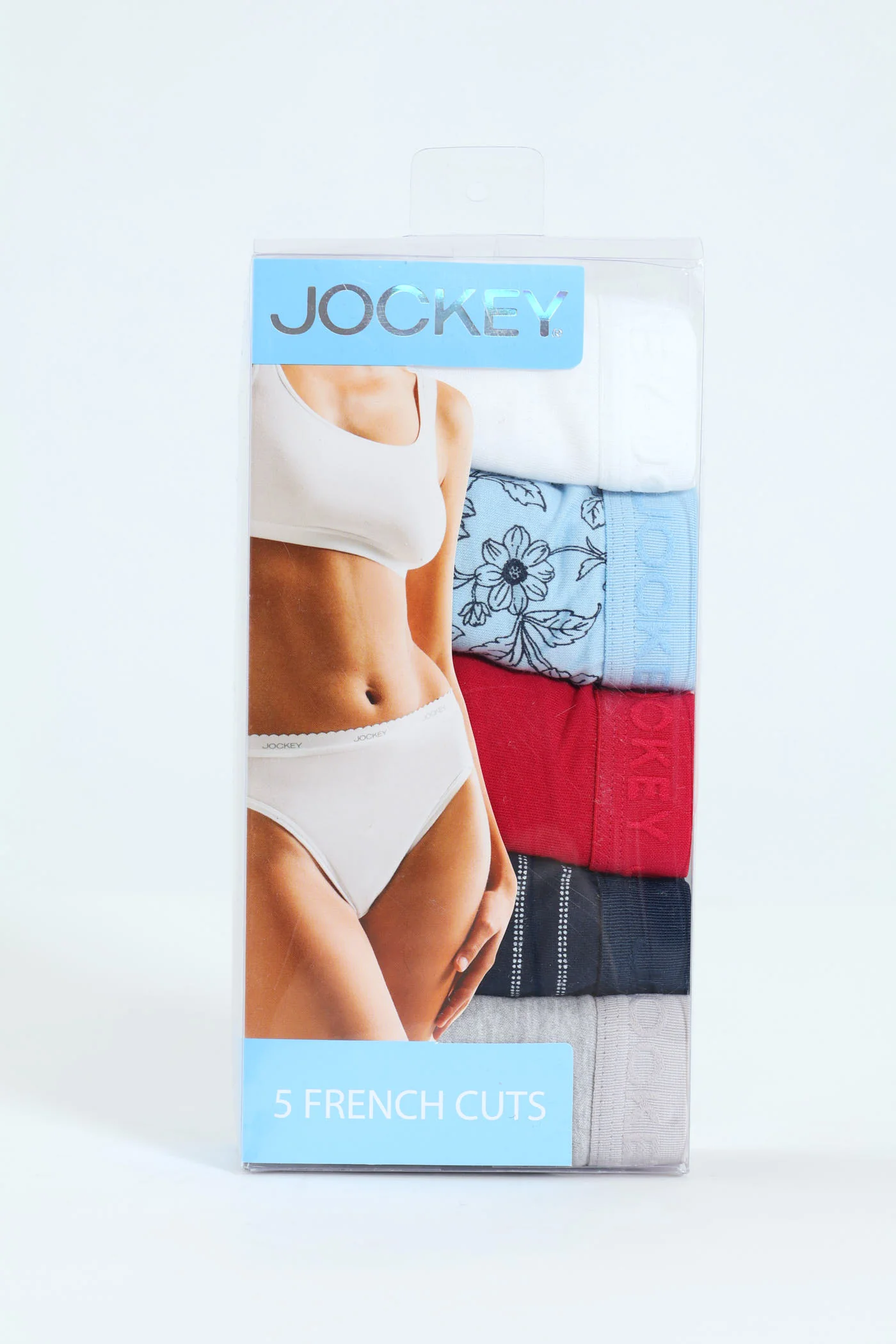 5 Pack Cotton Hi-Cut Tonal Print Panties - White/Bloom/Red/Navy - Image 3