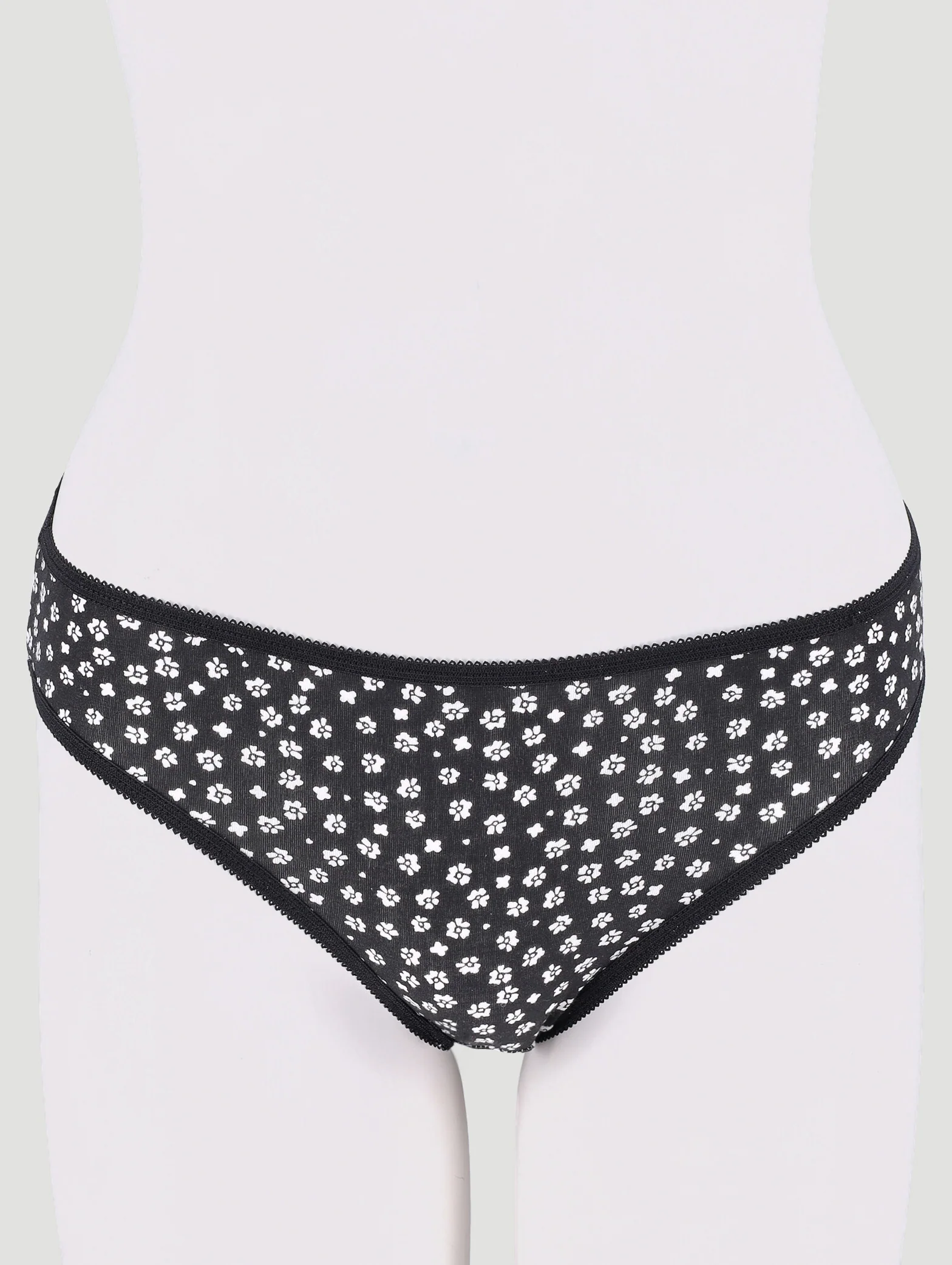 5 Pack Cotton Stretch Bikini Panties - Black/Floral/Grey/Stripe/White - Image 4