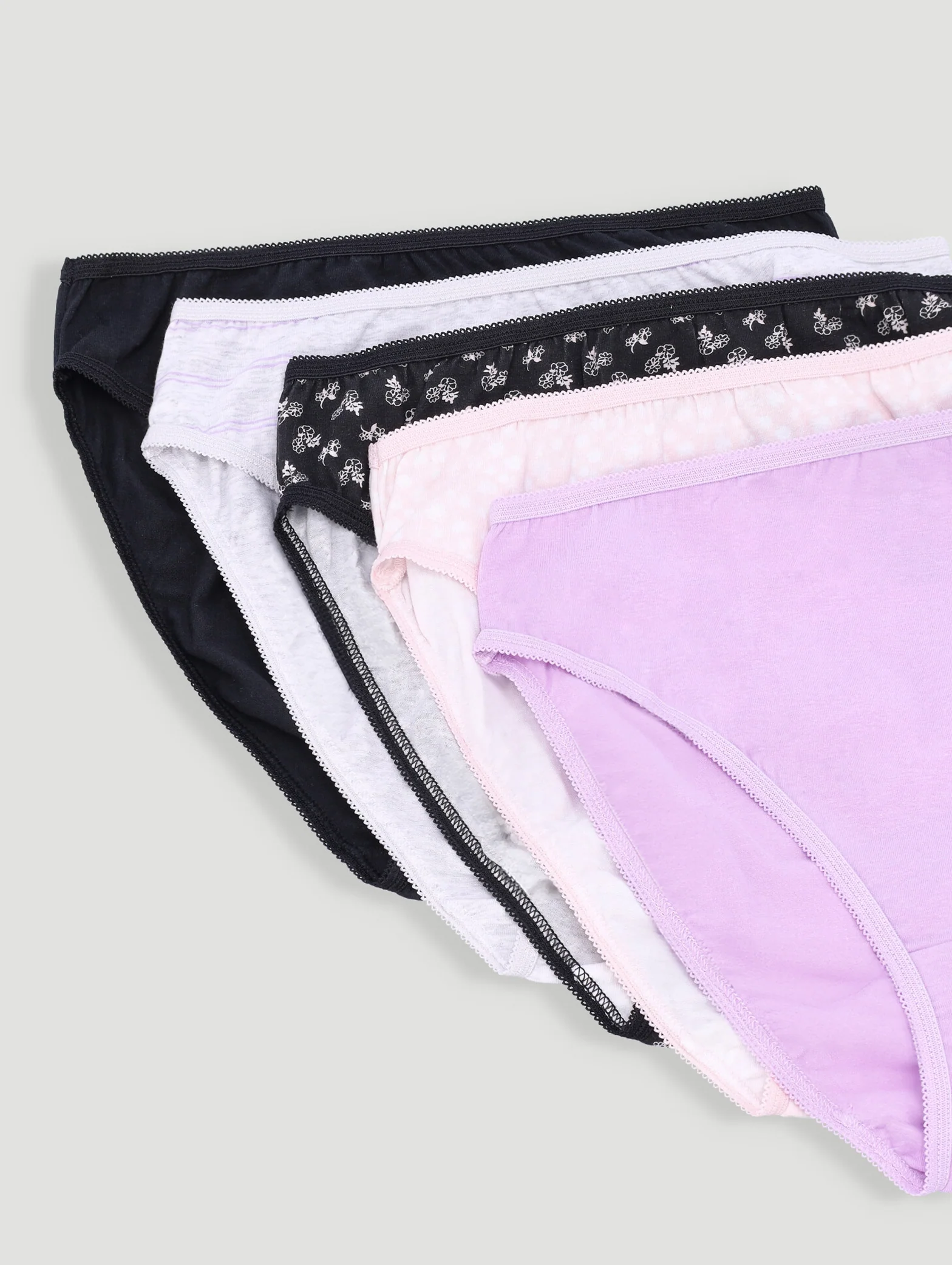 5 Pack Cotton Stretch Hi-Cut Panties - Nude Floral/Black/Stripe - Image 2