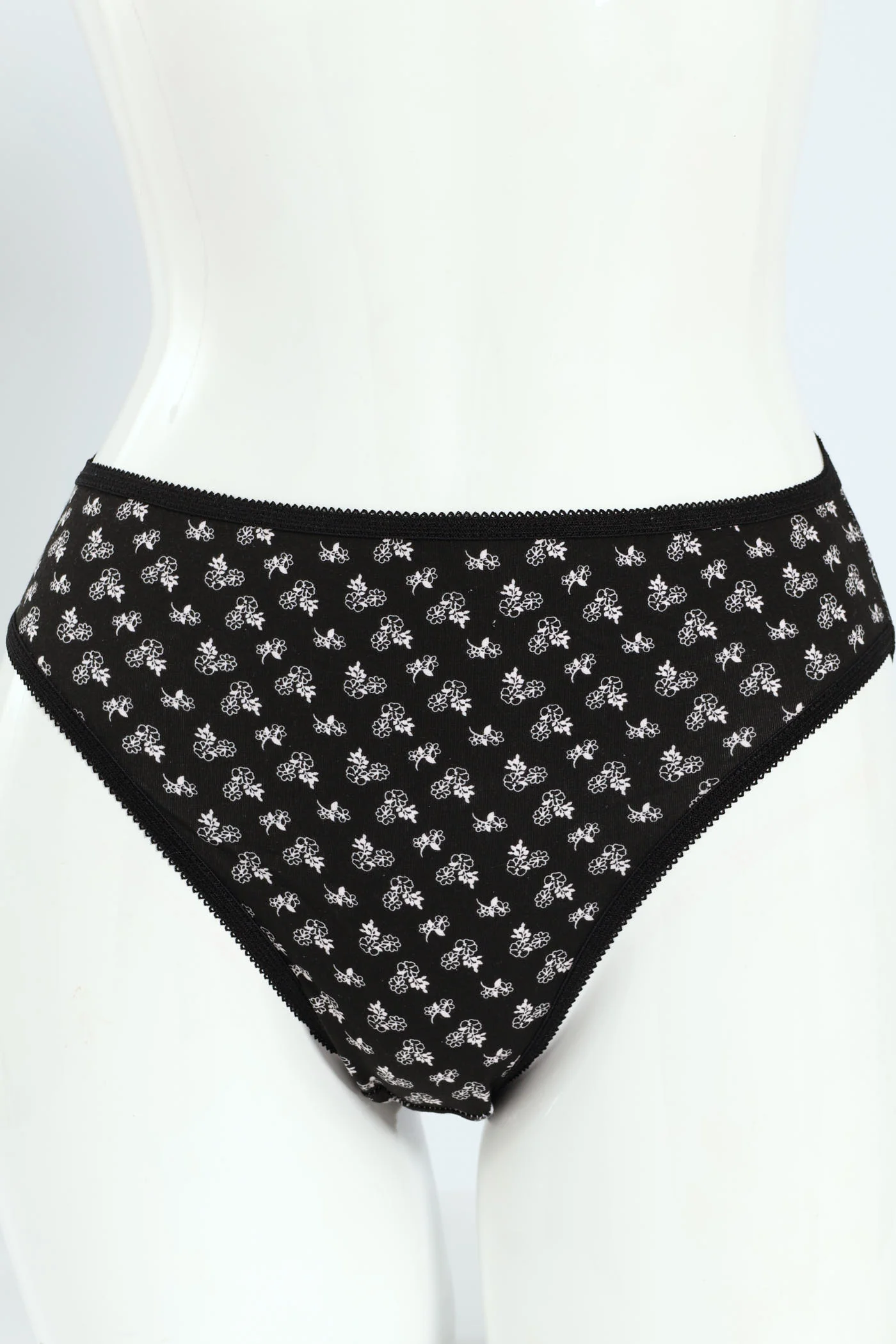 5 Pack Cotton Stretch Hi-Cut Panties - Nude Floral/Black/Stripe - Image 3
