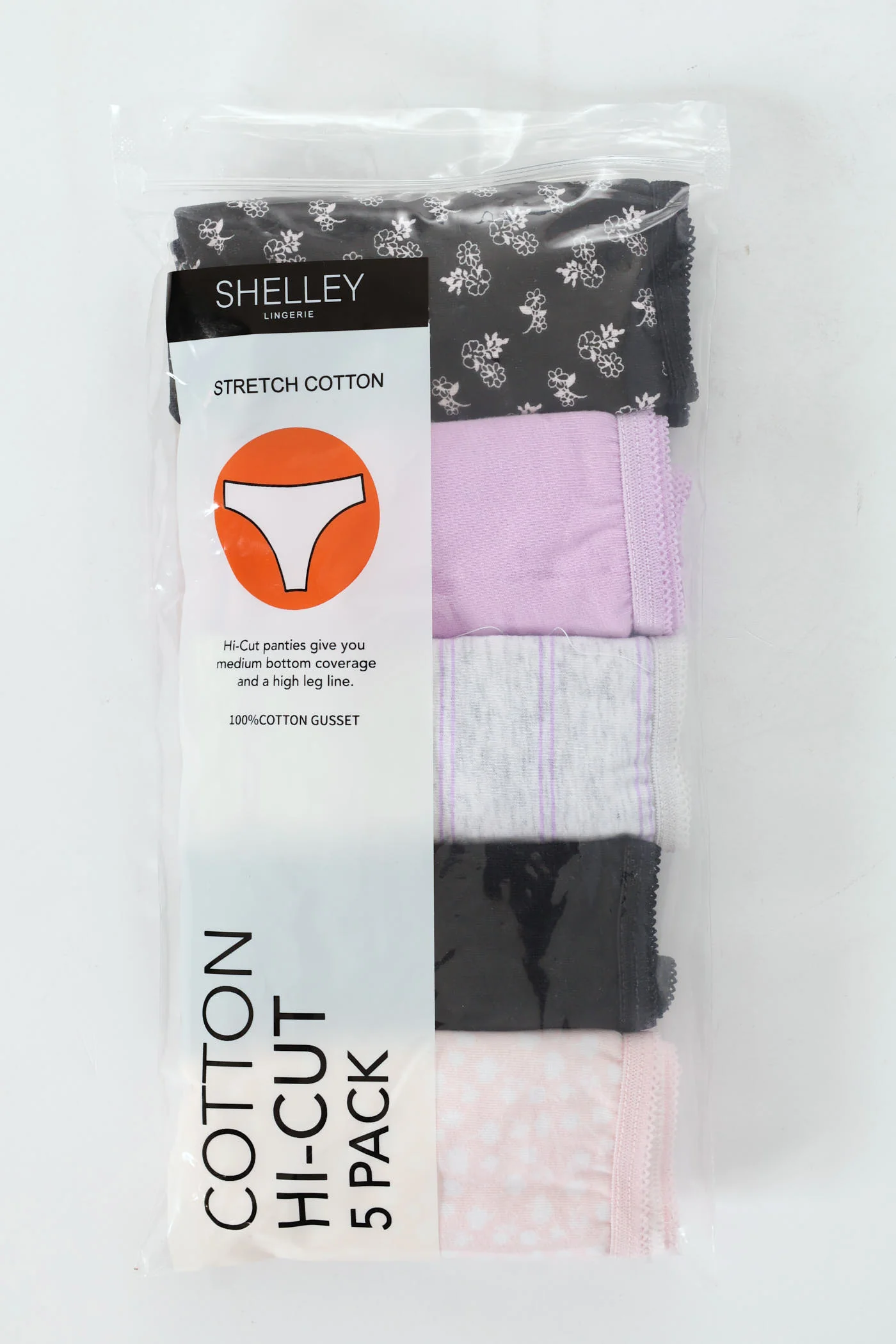 5 Pack Cotton Stretch Hi-Cut Panties - Nude Floral/Black/Stripe - Image 7