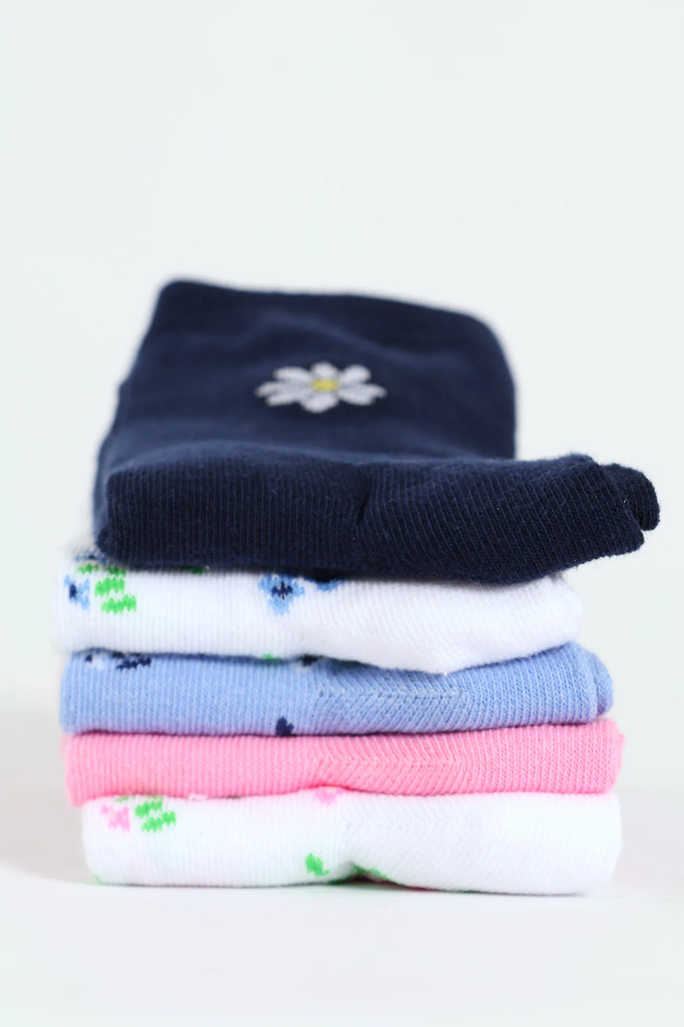 5 Pack Floral Ankle Socks - White/Blue - Image 2