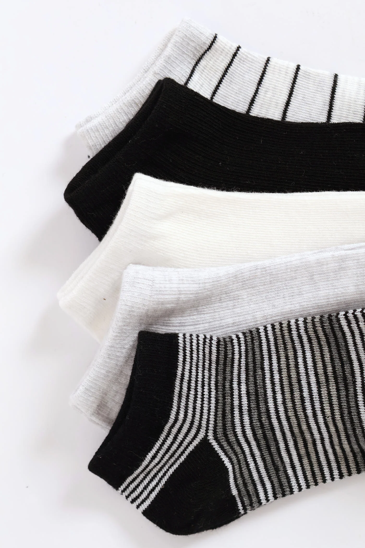 5 Pack Mono Stripes Low Cut Fashion Socks - Black/Grey - Image 2