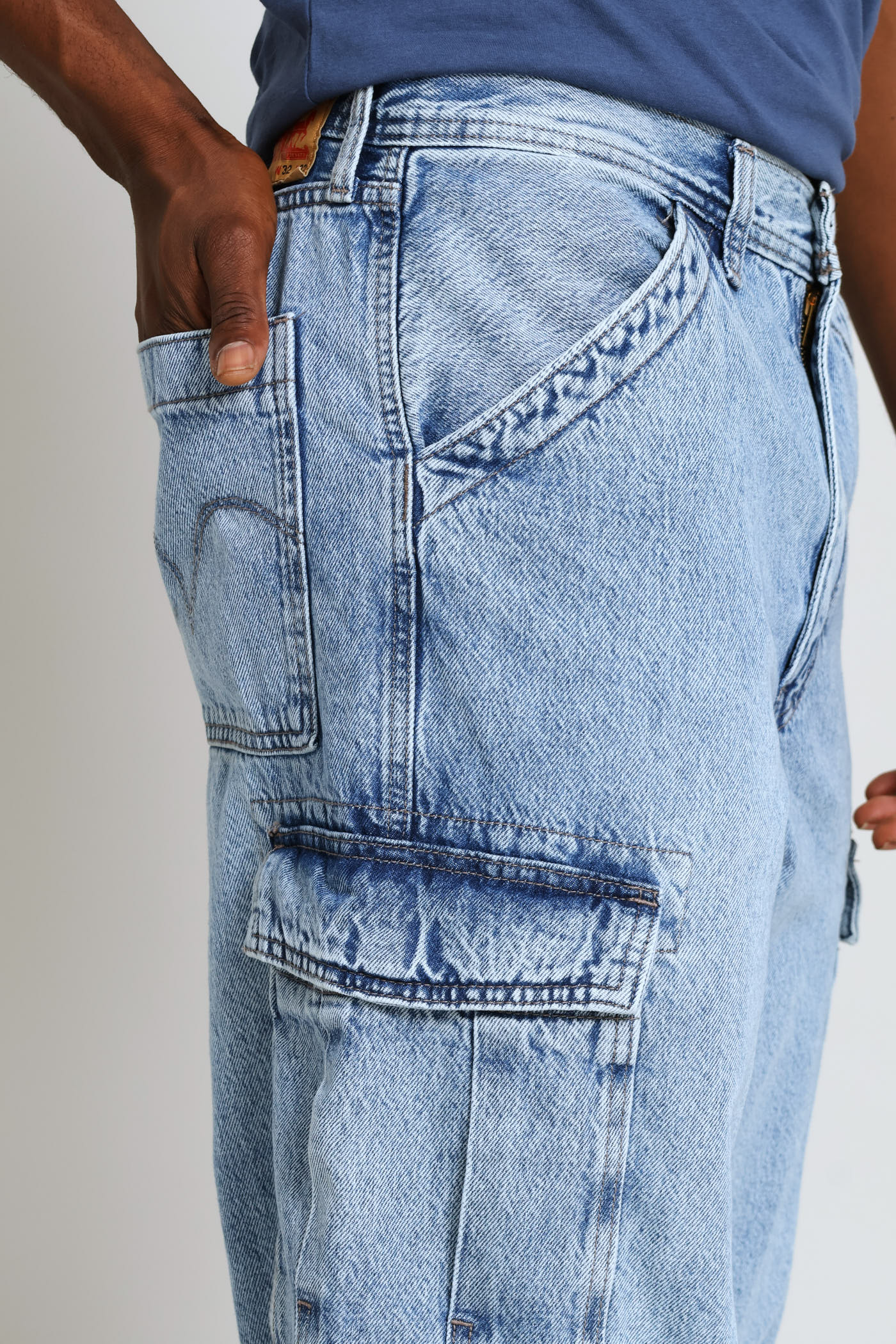 578 Joyful Clouds Baggy Cargo Denim - Blue - Image 3