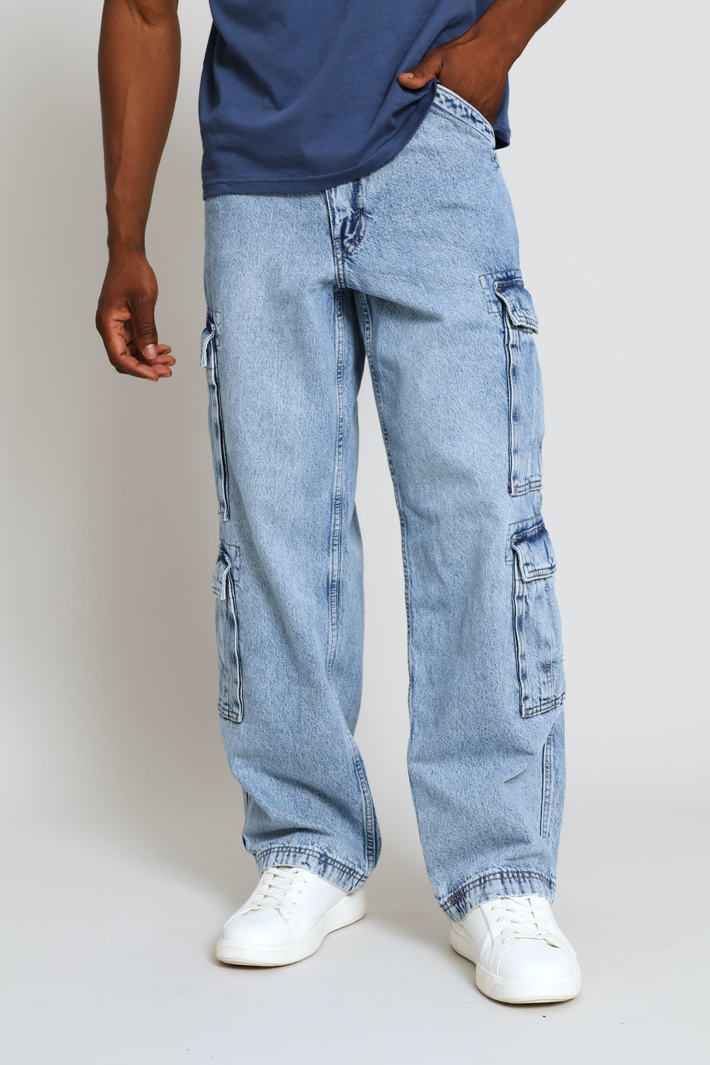 578 Joyful Clouds Baggy Cargo Denim - Blue - Image 5
