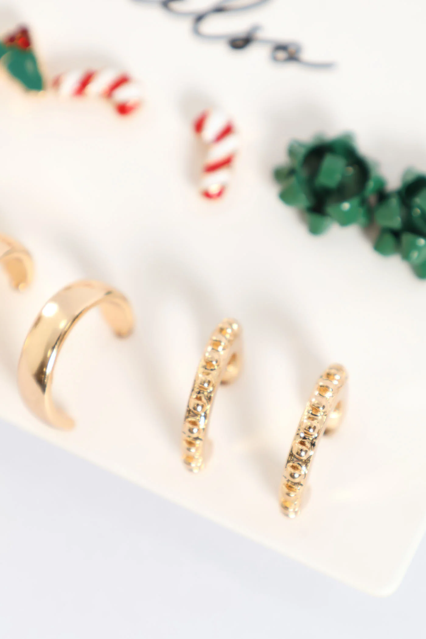 6 Pack Christmas Theme Bow & Hoop Earrings - Gold - Image 2