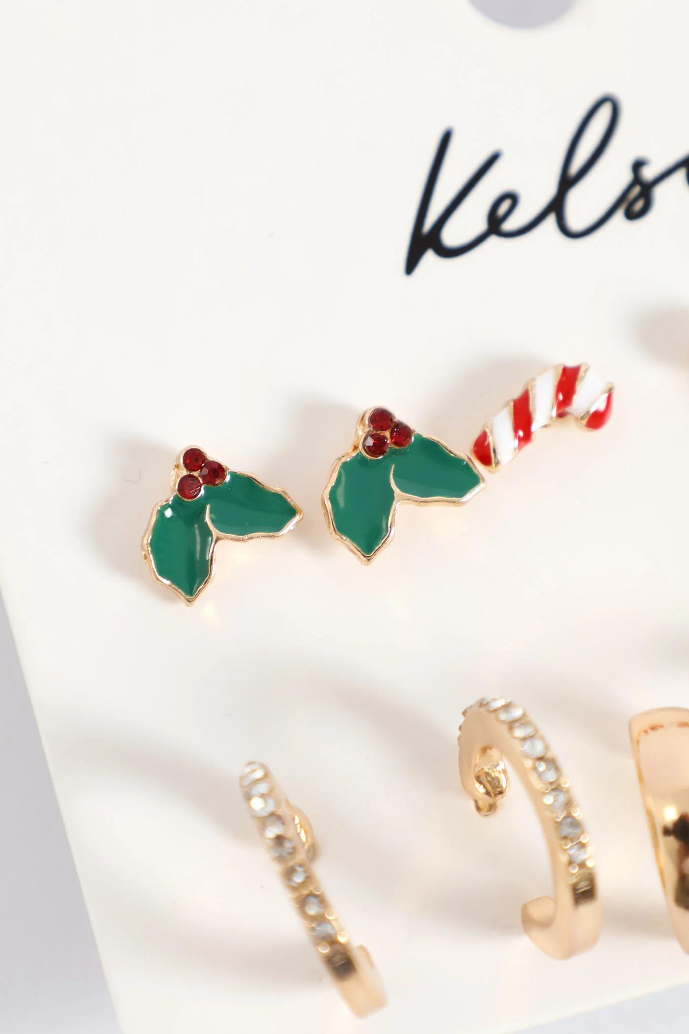 6 Pack Christmas Theme Bow & Hoop Earrings - Gold - Image 3