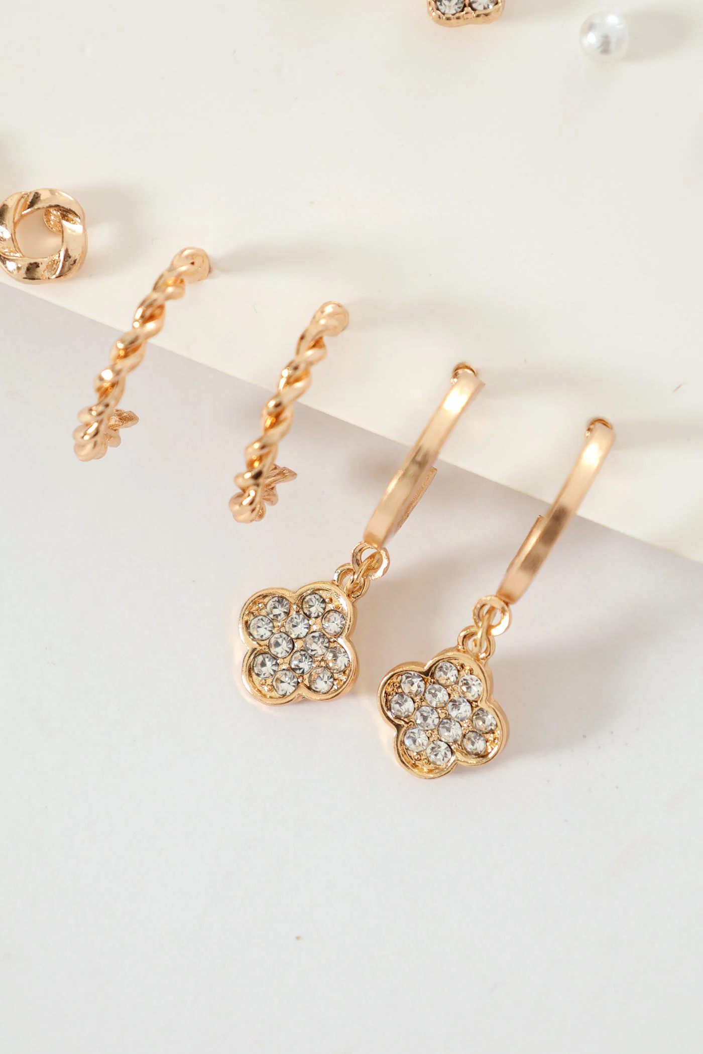 6 Pack Clover Stud & Hoop Earrings - Gold - Image 2