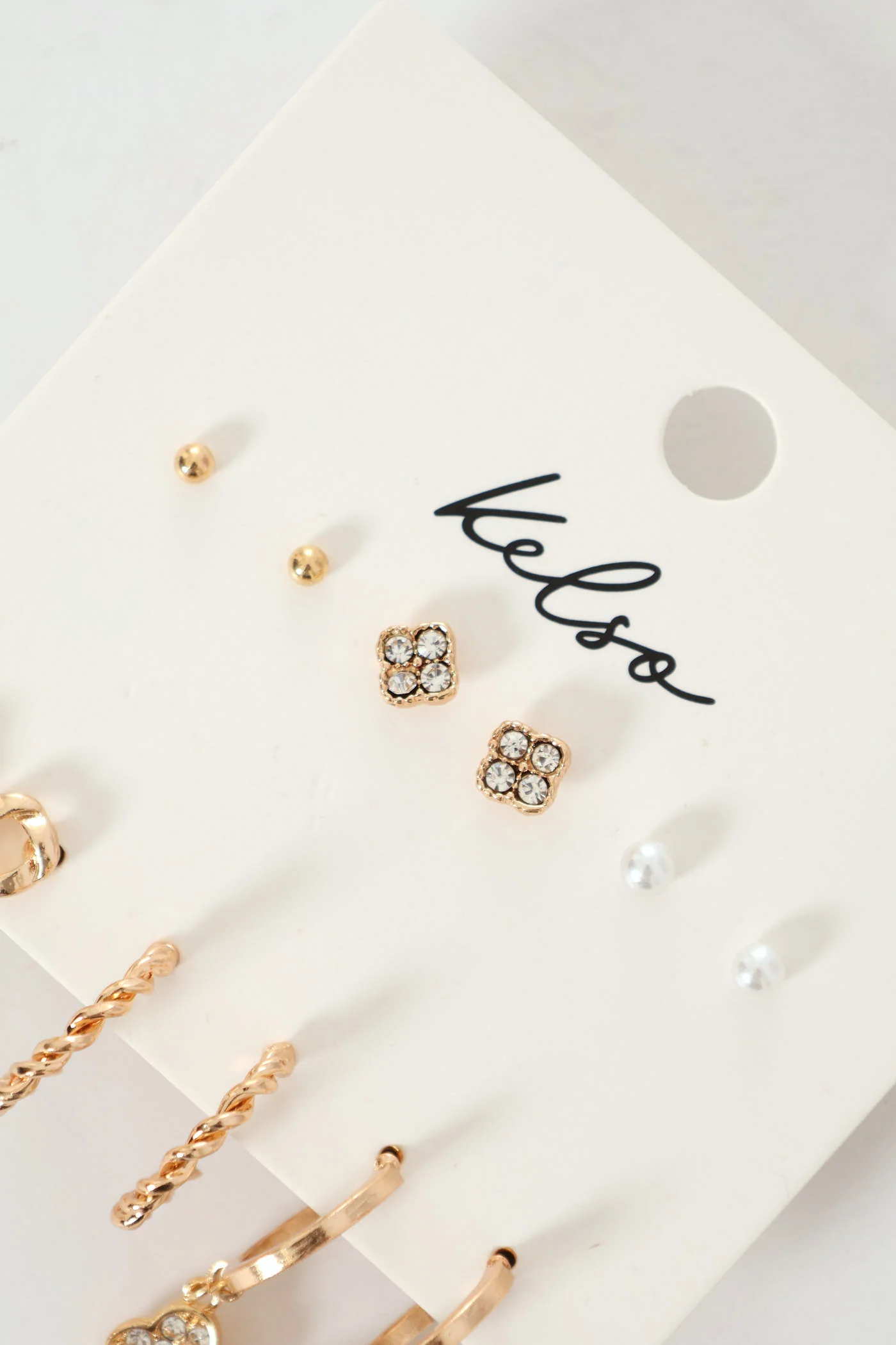 6 Pack Clover Stud & Hoop Earrings - Gold - Image 3