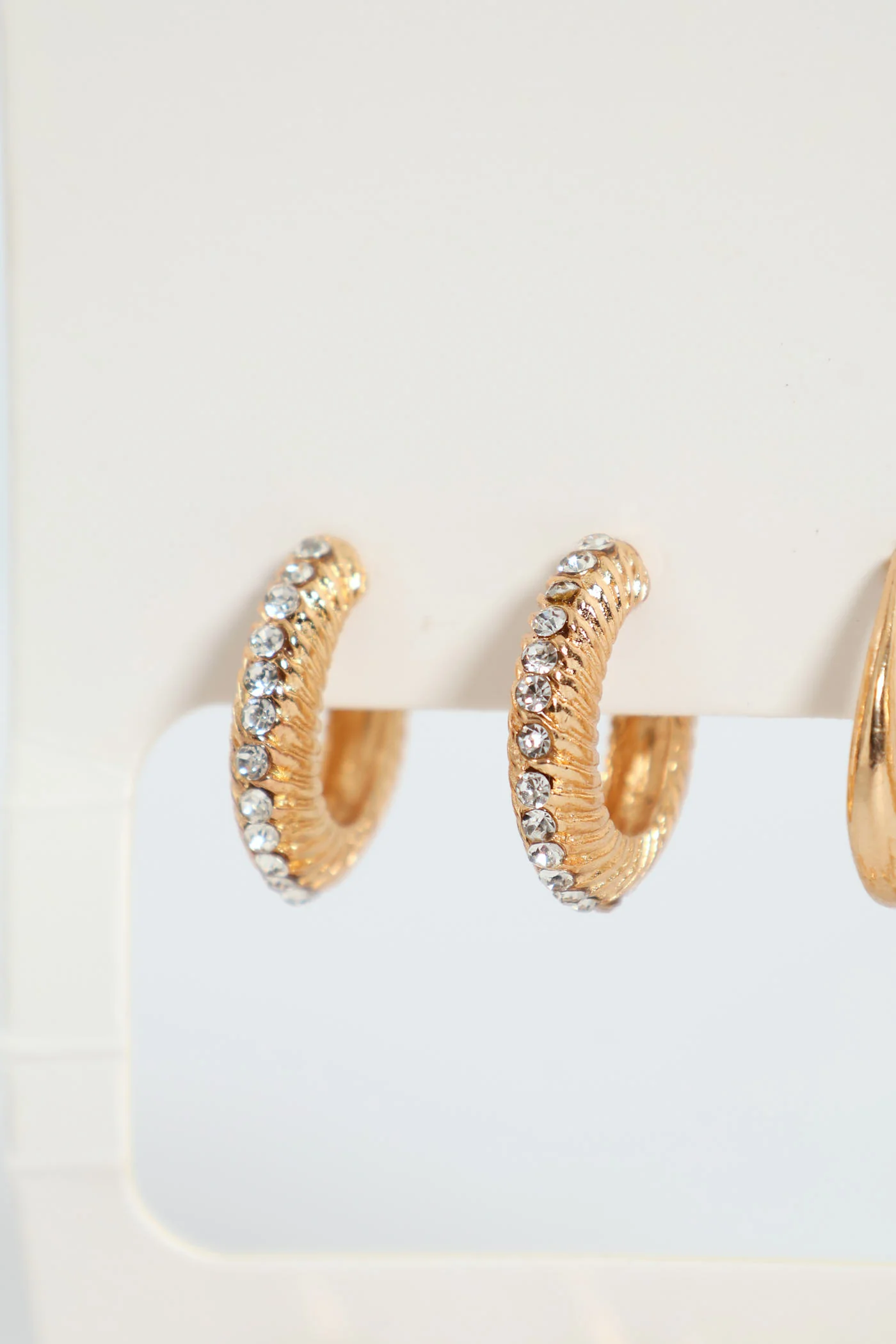 6 Pack Diamante Hoop Earrings - Gold - Image 2