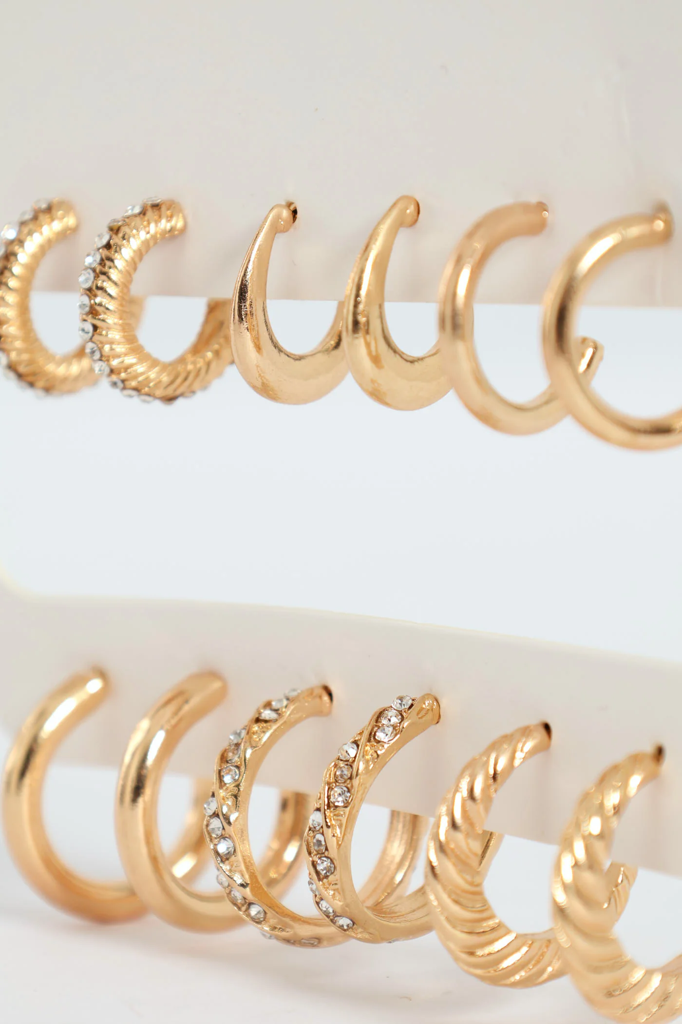 6 Pack Diamante Hoop Earrings - Gold - Image 3