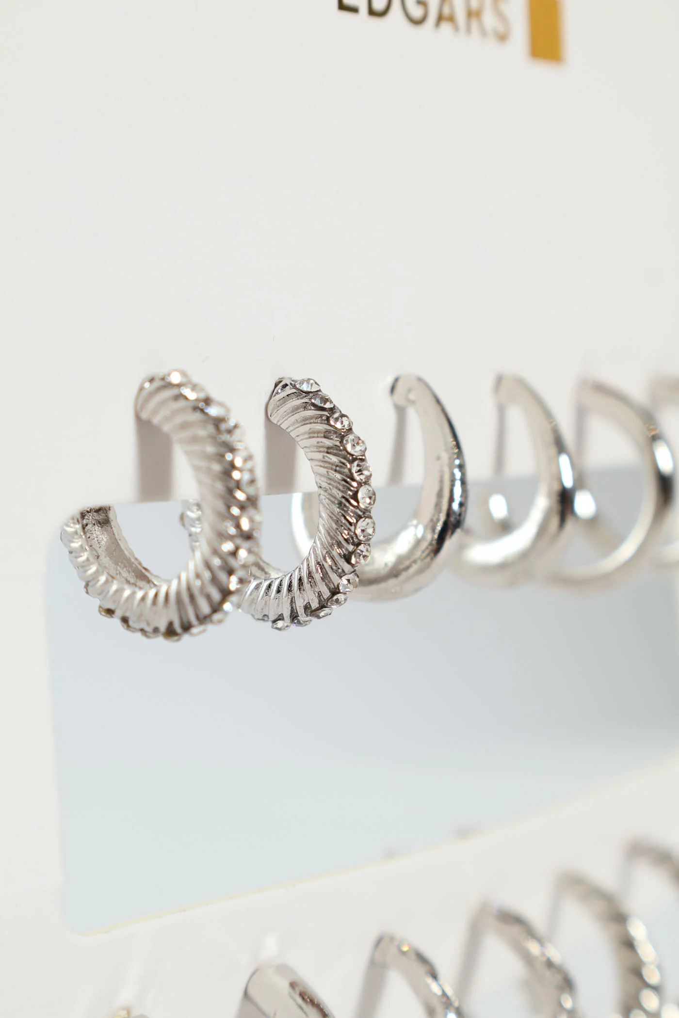 6 Pack Diamante Hoop Earrings - Silver - Image 2