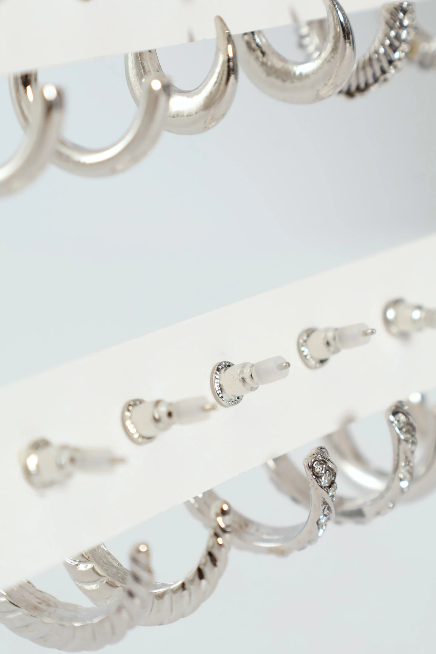 6 Pack Diamante Hoop Earrings - Silver - Image 3
