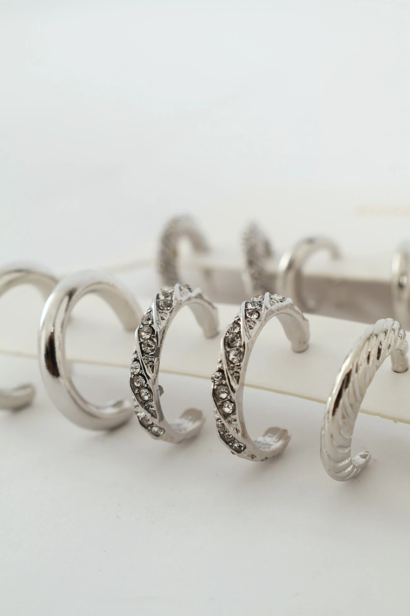 6 Pack Diamante Hoop Earrings - Silver - Image 4