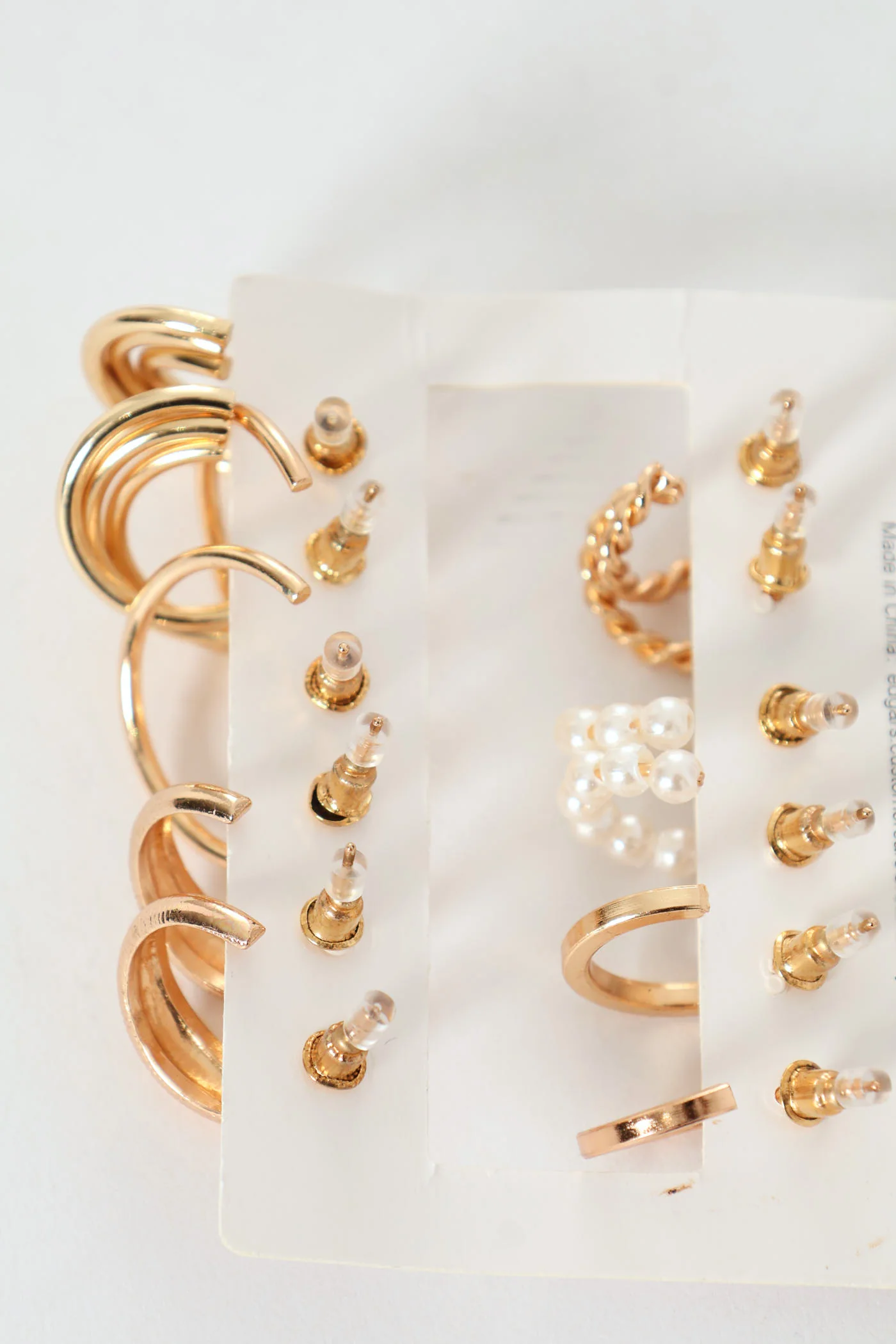 6 Pack Gold & Faux Pearl Hoop Earrings - Gold - Image 2