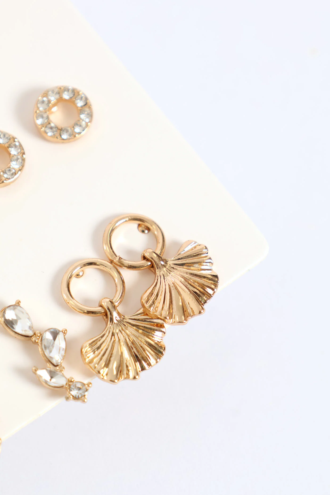 6 Pack Jewel Fan Stud Earring - Gold - Image 2