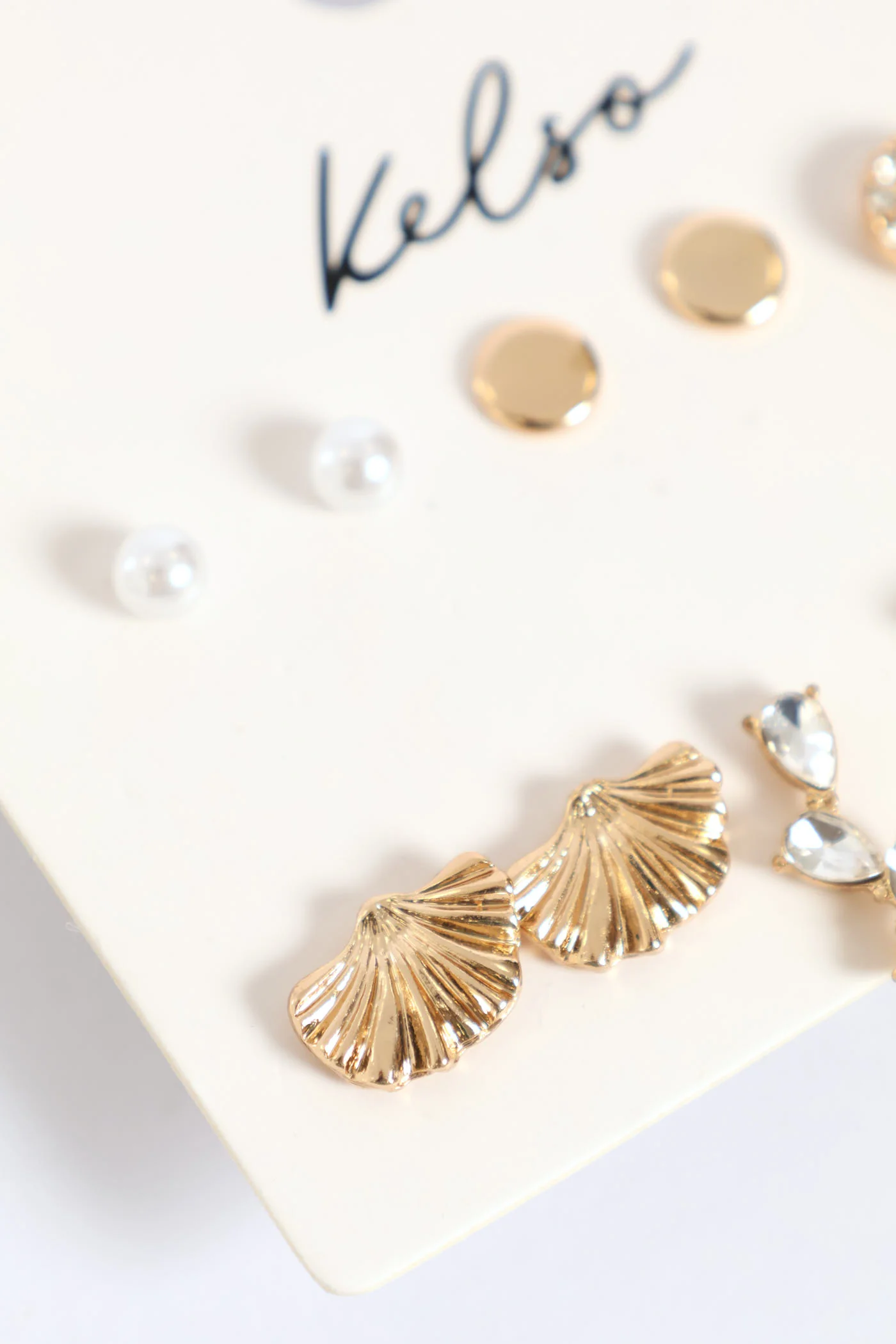 6 Pack Jewel Fan Stud Earring - Gold - Image 3